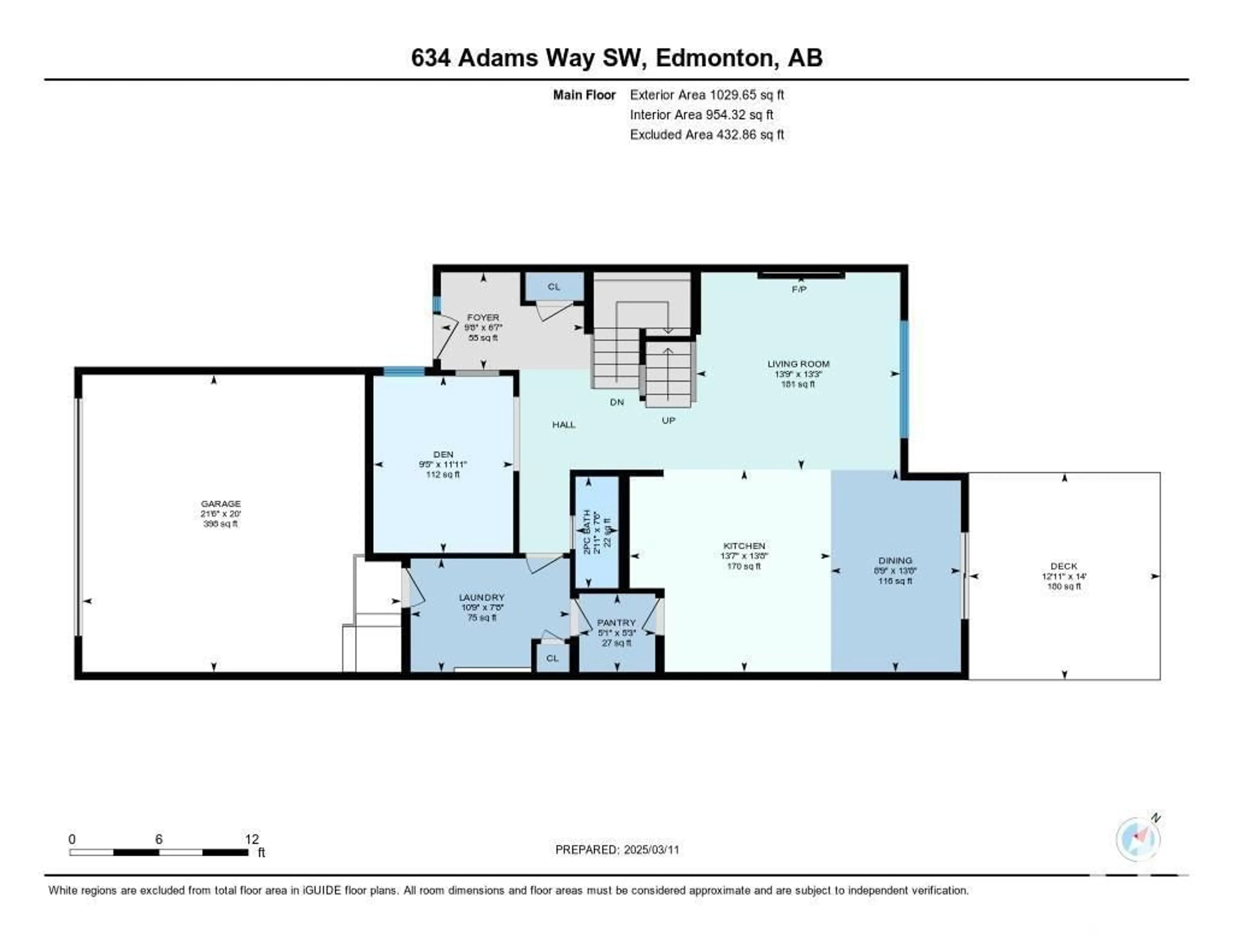 Floor plan for 634 ADAMS WY, Edmonton Alberta T6W0J9