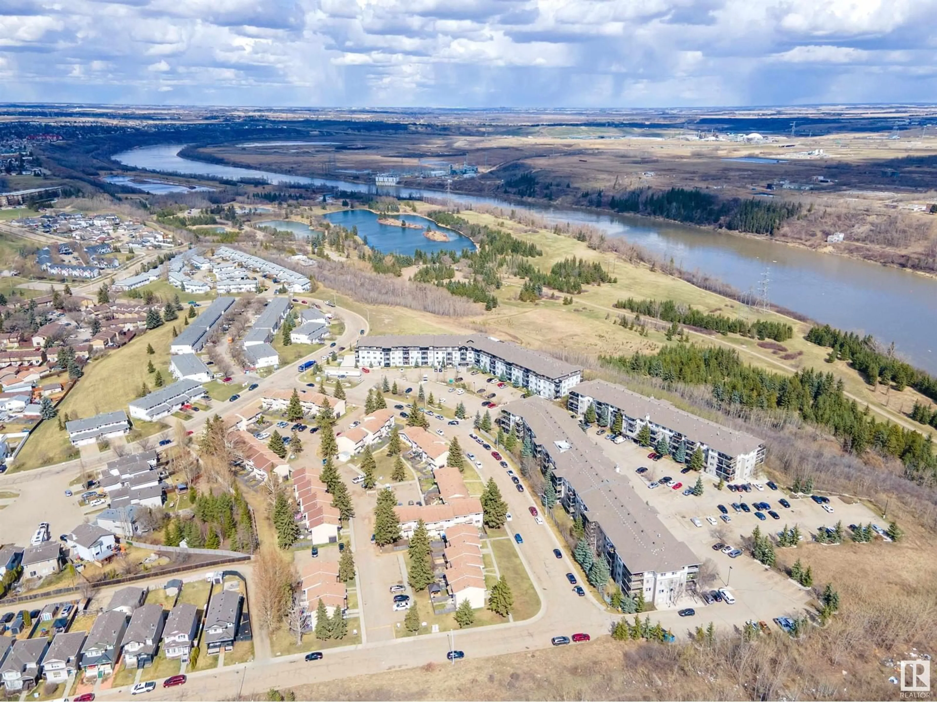 A pic from outside/outdoor area/front of a property/back of a property/a pic from drone, water/lake/river/ocean view for #352 - 1196 HYNDMAN RD, Edmonton Alberta T5E0P8