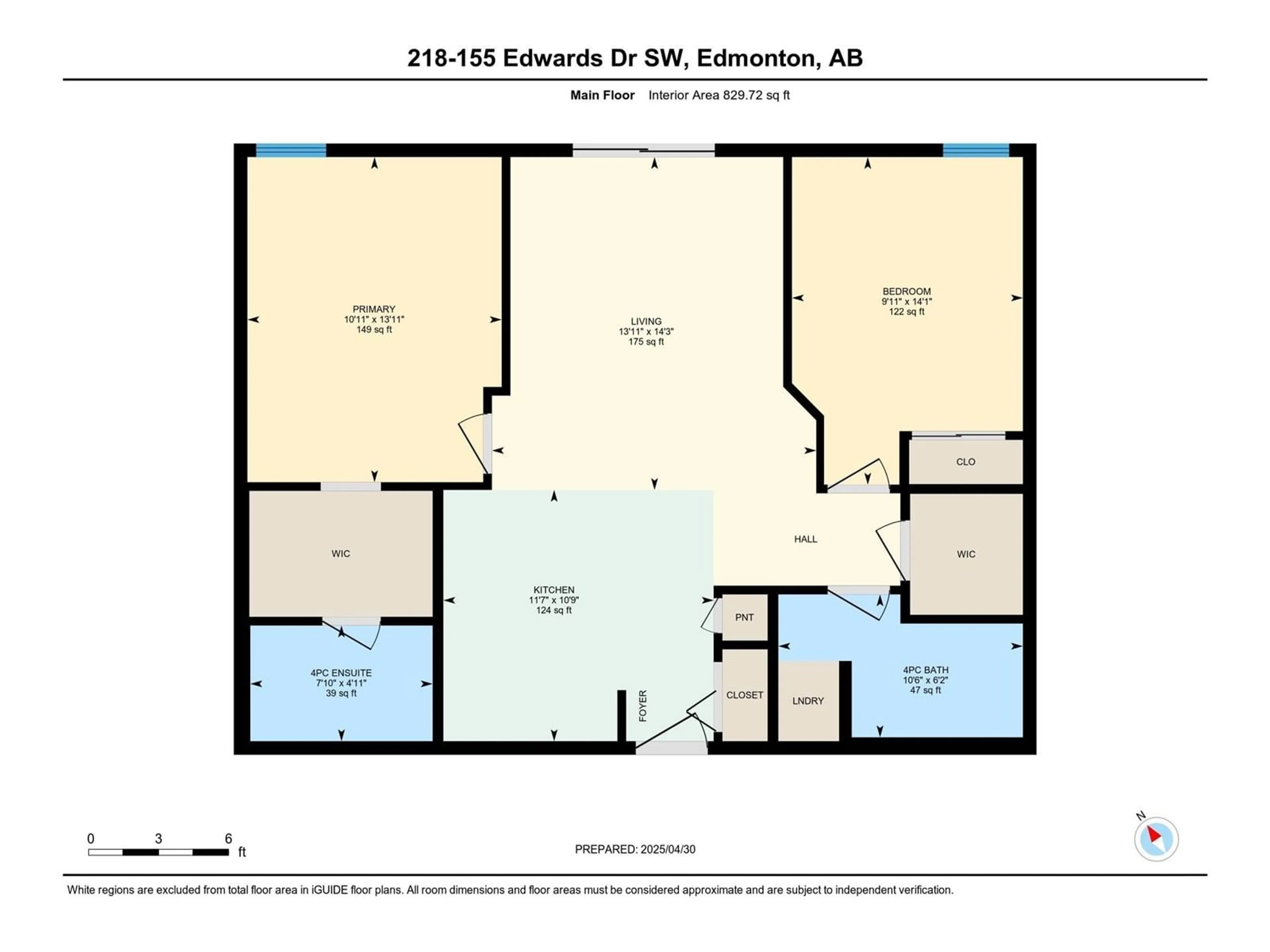Floor plan for #218 - 155 EDWARDS DR, Edmonton Alberta T6X1N6