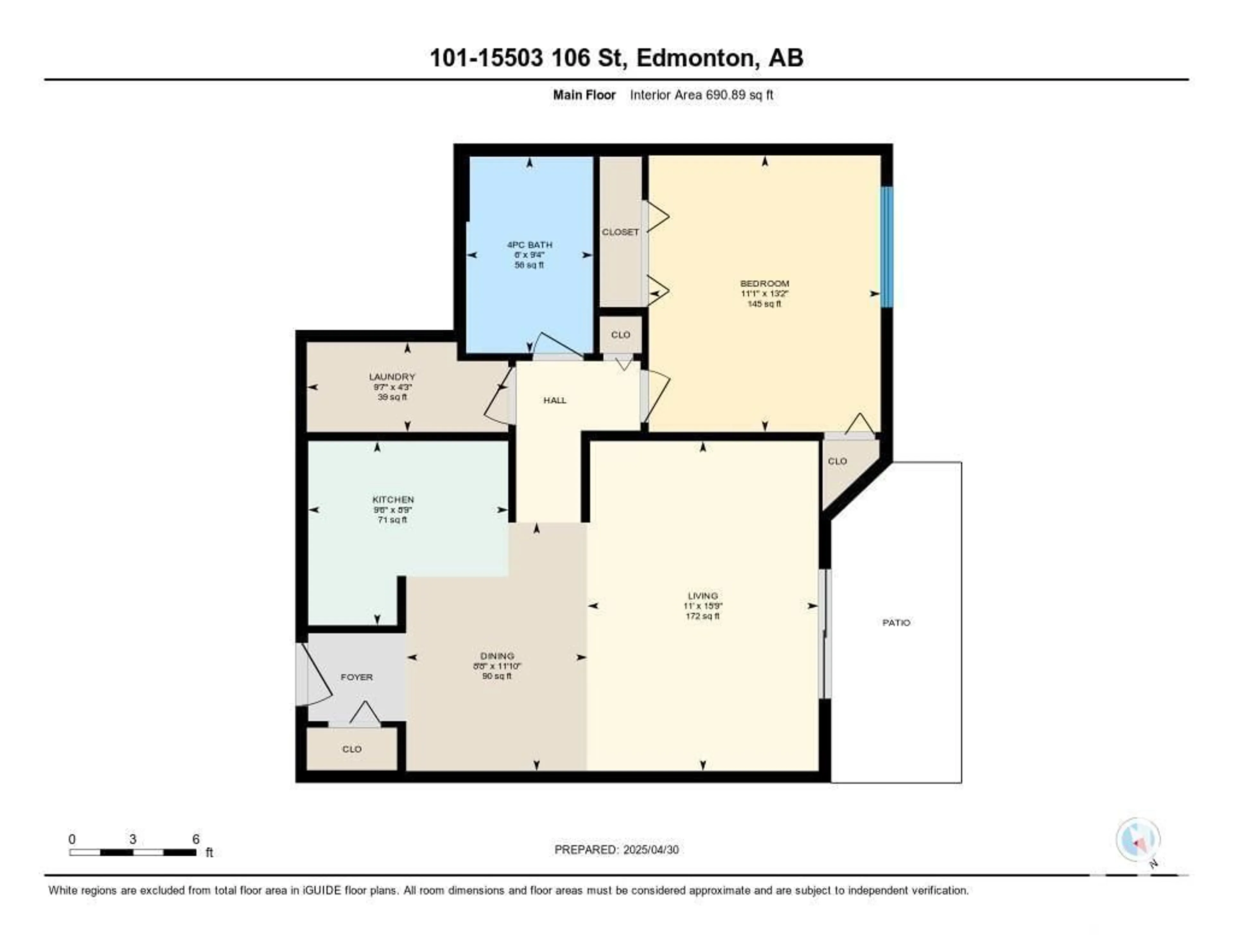 Floor plan for 101 15503 106 ST NW, Edmonton Alberta T5X5W7