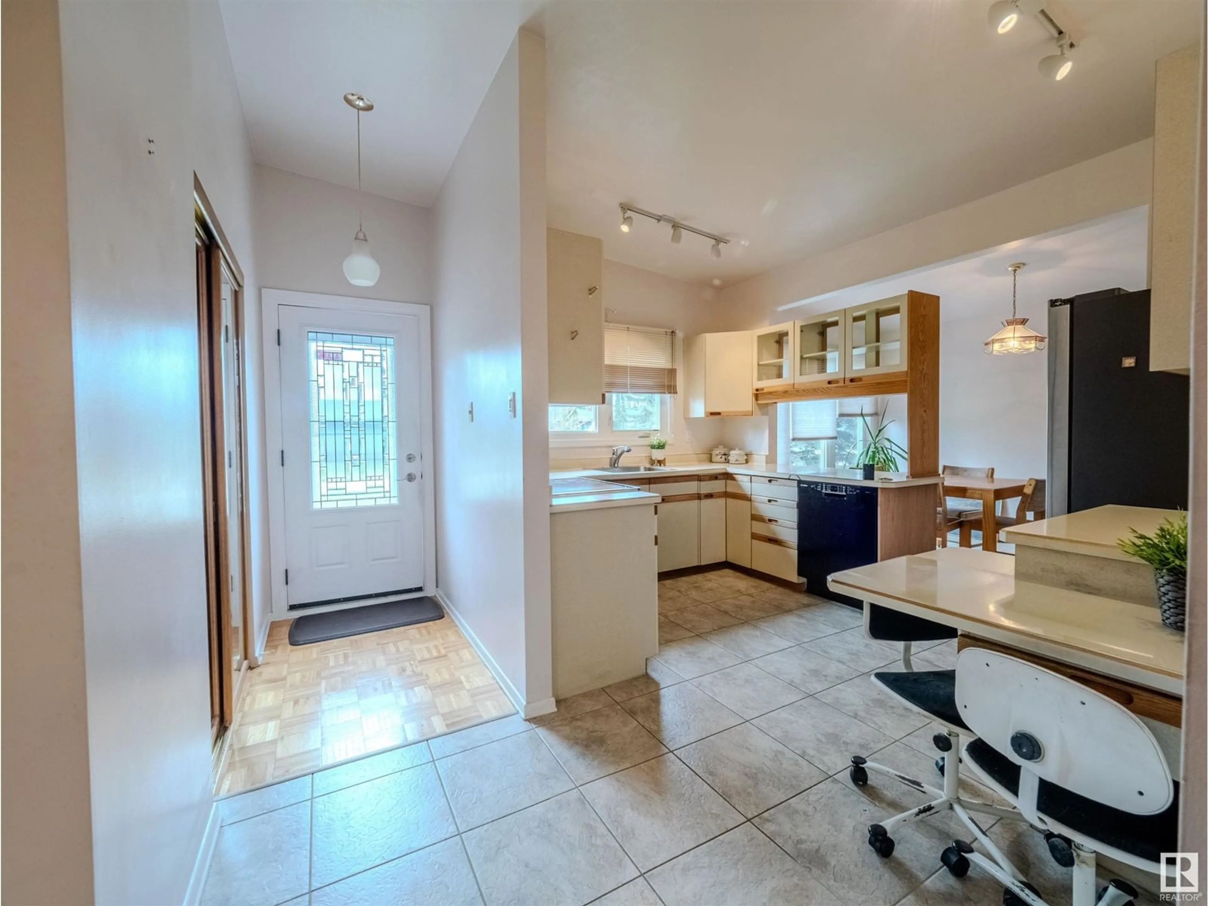 Open concept kitchen, ceramic/tile floor for 15414 81 AV, Edmonton Alberta T5R3P1