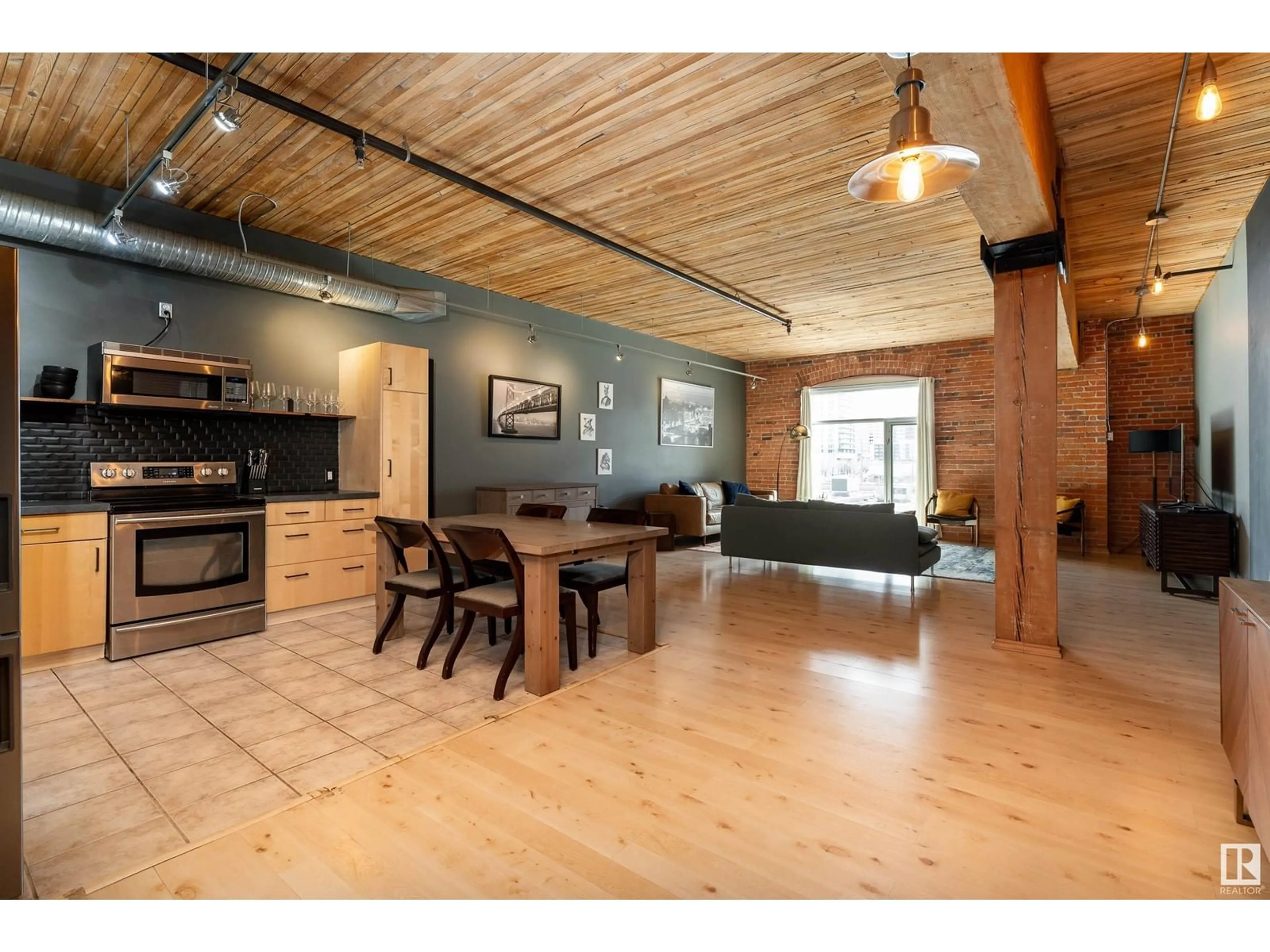 Open concept kitchen, wood/laminate floor for 305 - 10301 109 ST, Edmonton Alberta T5J1N4