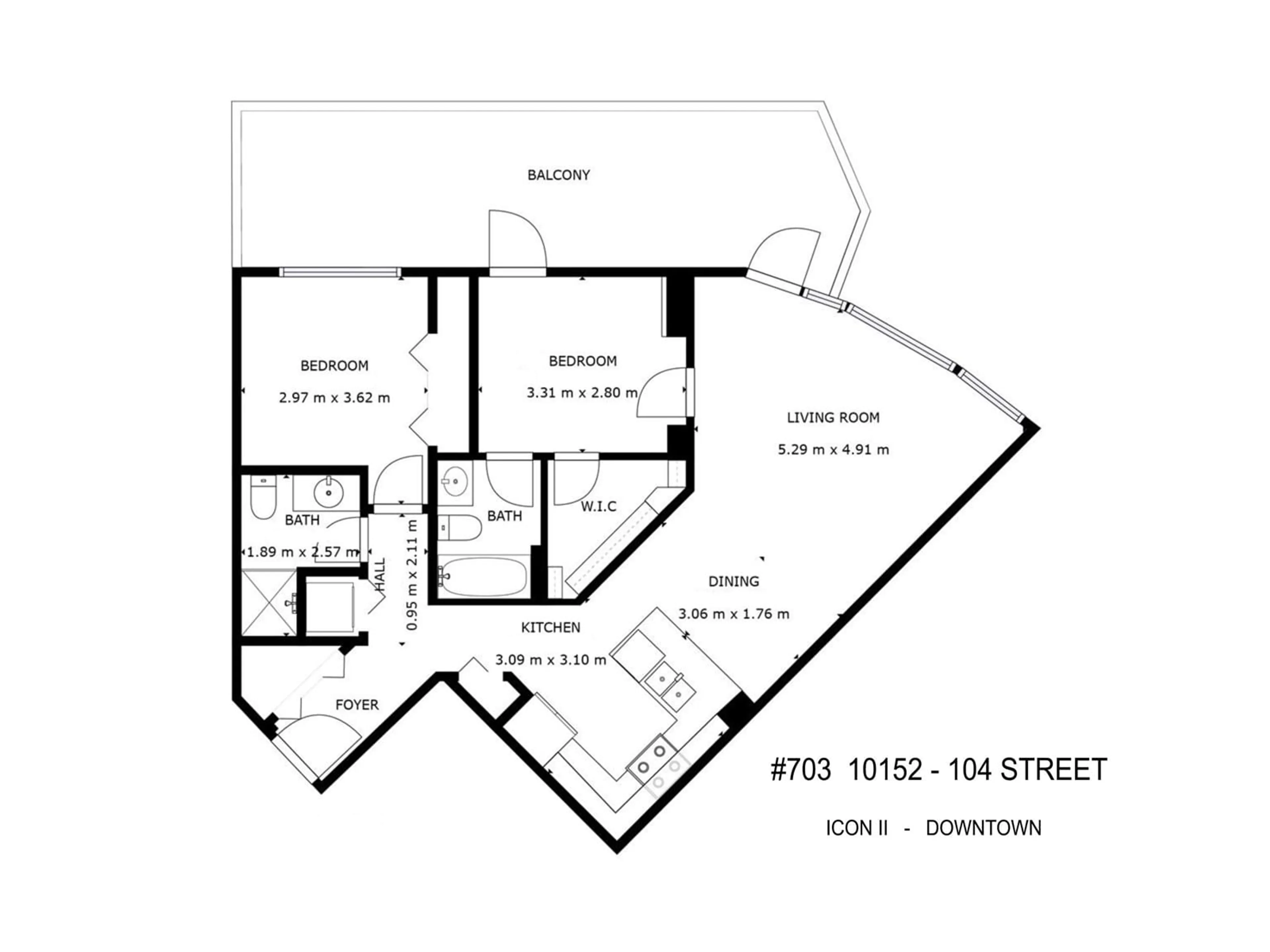 Floor plan for 703 - 10152 104 ST NW, Edmonton Alberta T5J0B6