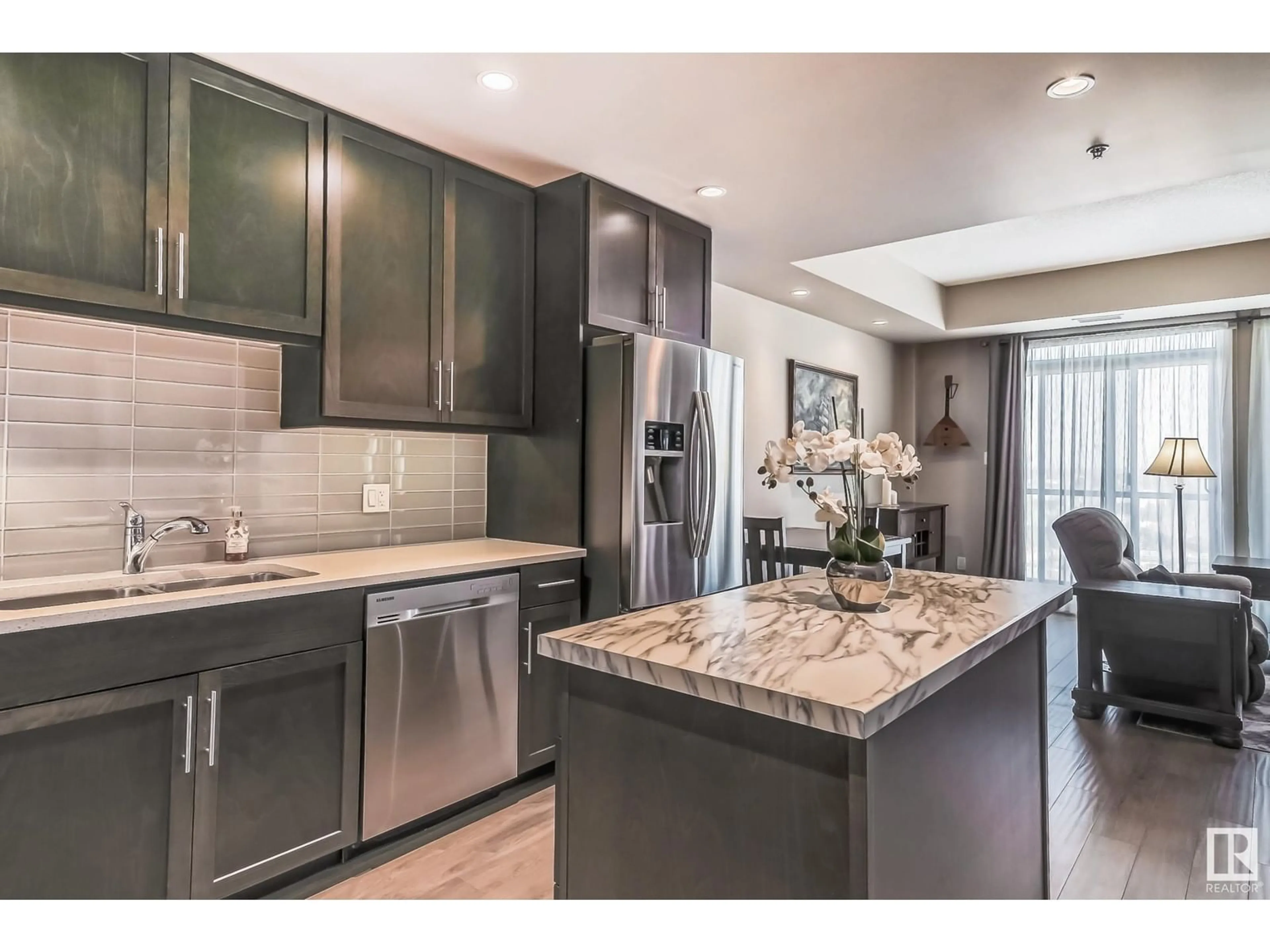 Open concept kitchen, ceramic/tile floor for 1405 - 6608 28 AV, Edmonton Alberta T6K2R1