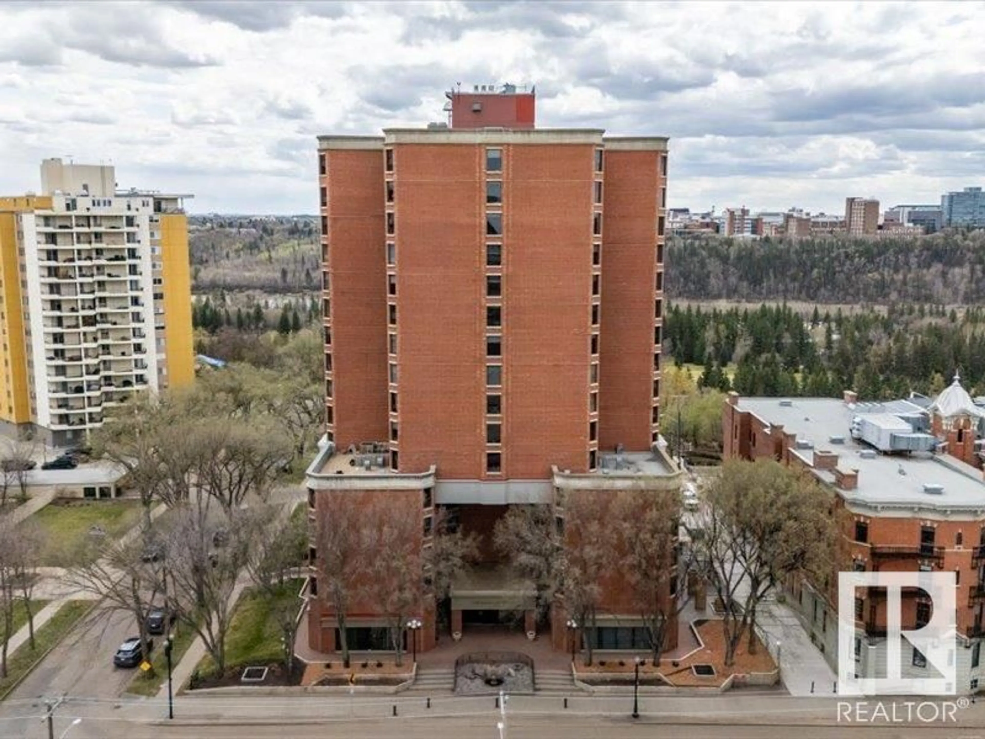A pic from outside/outdoor area/front of a property/back of a property/a pic from drone, building for 11503 - 1503 100 AV, Edmonton Alberta T5K2K7