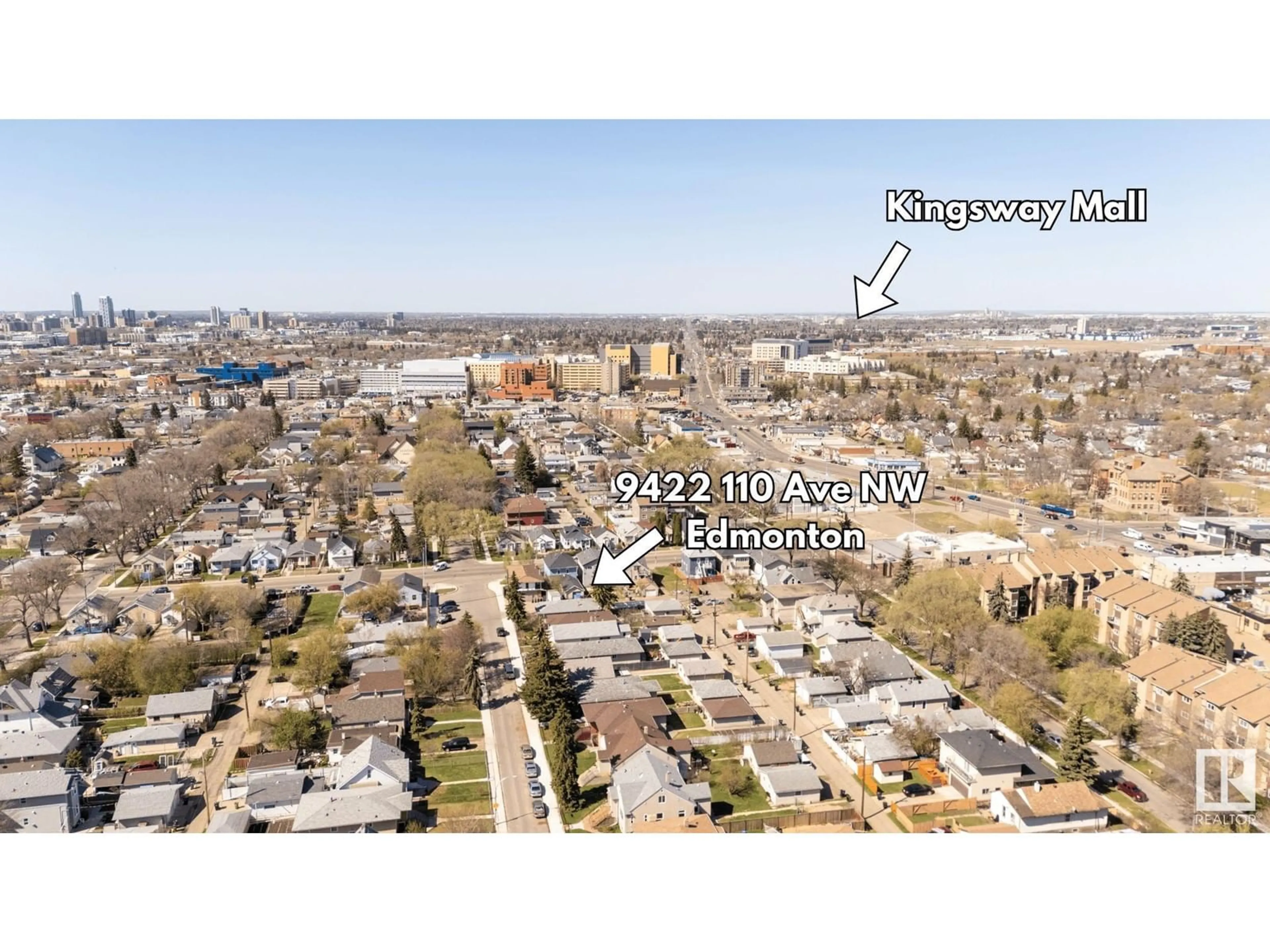 A pic from outside/outdoor area/front of a property/back of a property/a pic from drone, street for 9422 110 AV, Edmonton Alberta T5H1H1