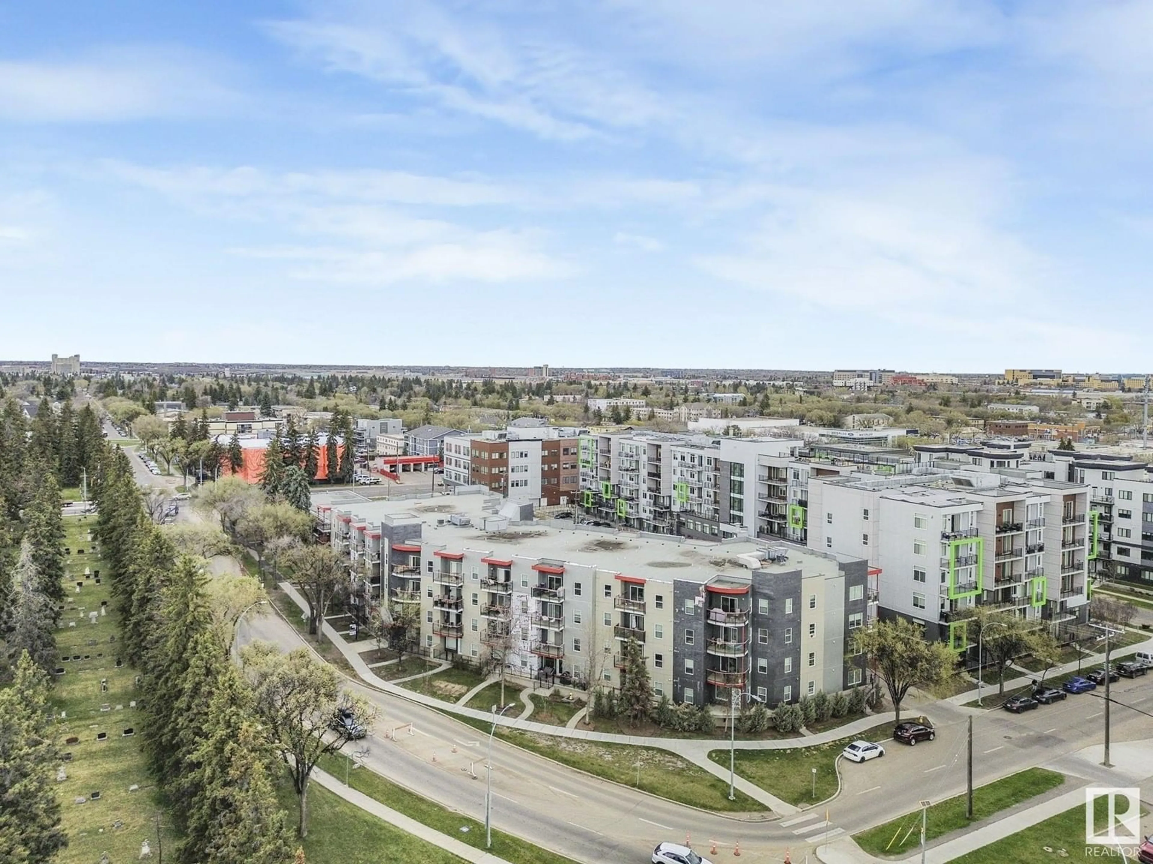 A pic from outside/outdoor area/front of a property/back of a property/a pic from drone, city buildings view from balcony for #403 - 10611 117 ST, Edmonton Alberta T5H0G6