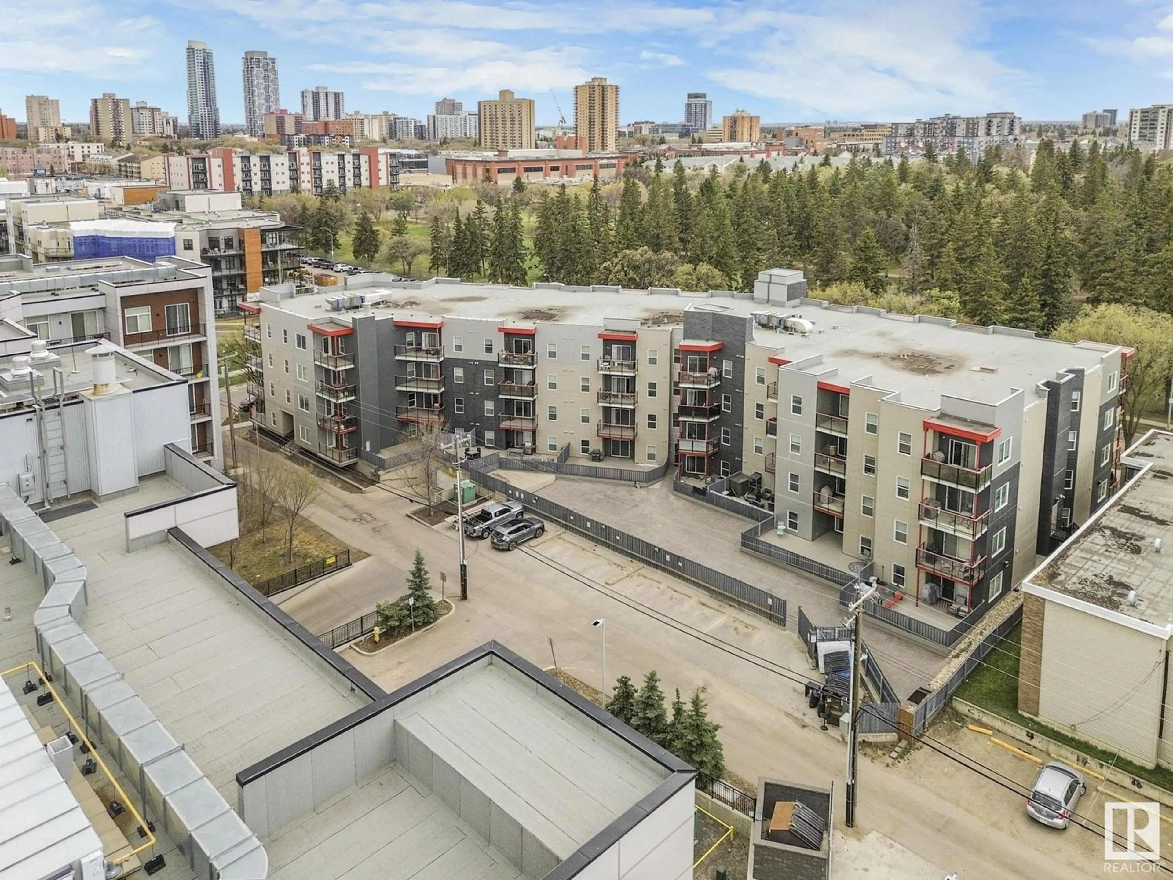 A pic from outside/outdoor area/front of a property/back of a property/a pic from drone, city buildings view from balcony for #403 - 10611 117 ST, Edmonton Alberta T5H0G6