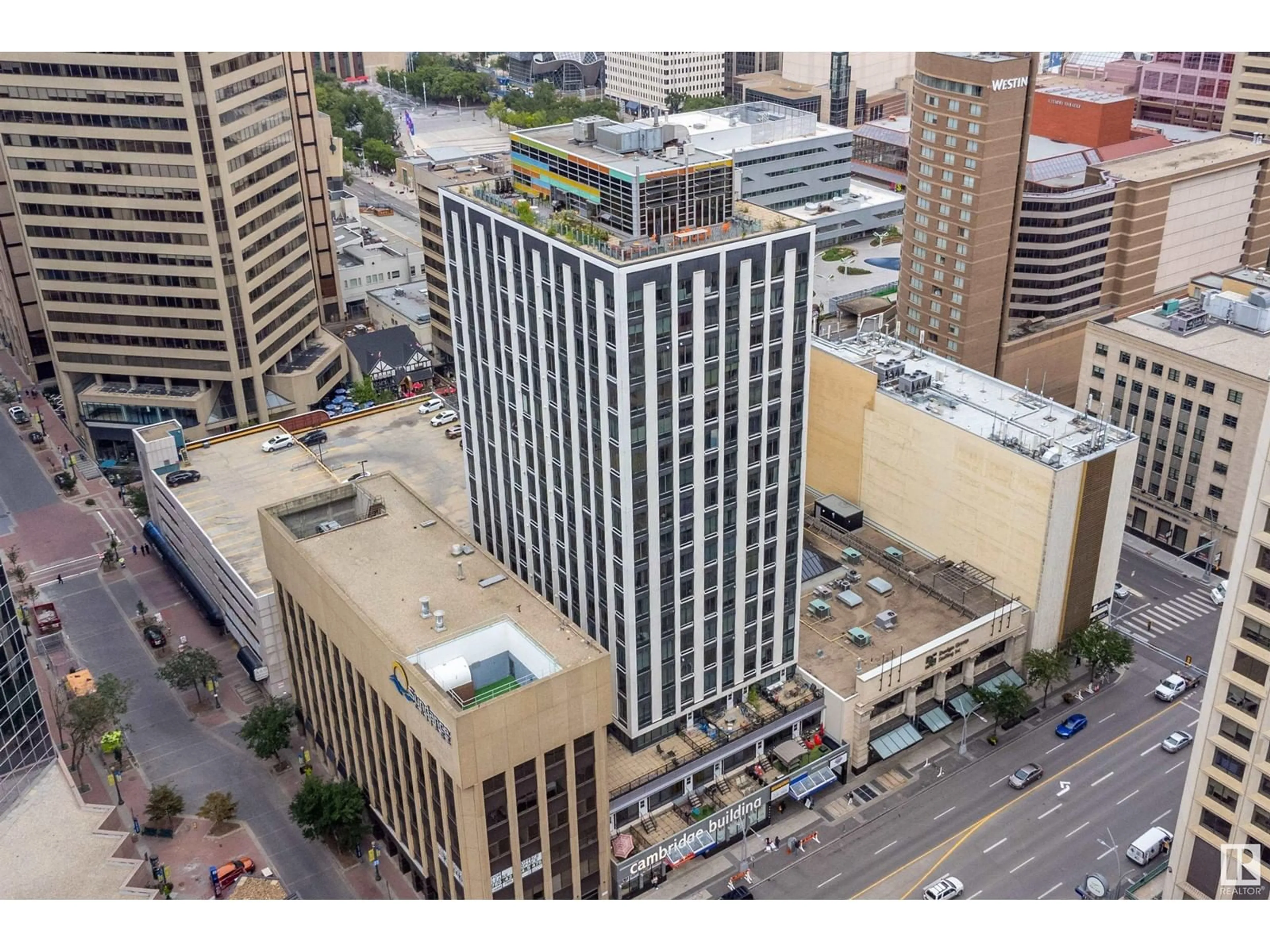 A pic from outside/outdoor area/front of a property/back of a property/a pic from drone, city buildings view from balcony for 1810 JASPER AV, Edmonton Alberta T5J1R9