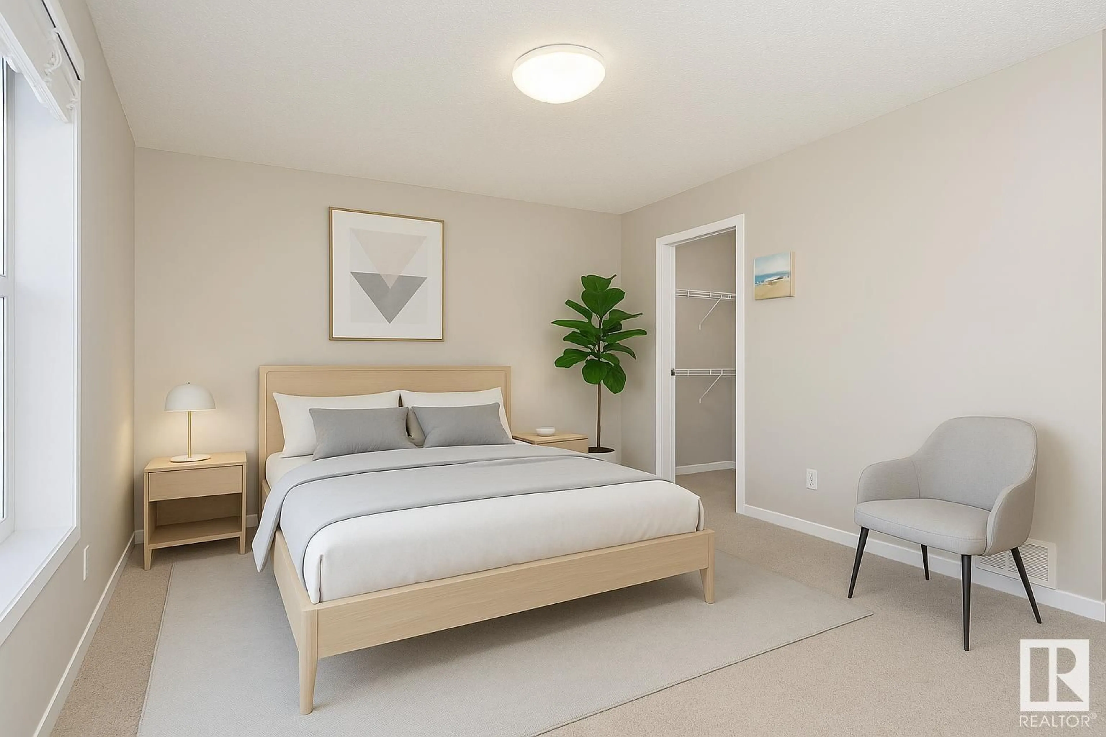 Bedroom with bed, unknown for SW - 5239 20 AV, Edmonton Alberta T6X1V5