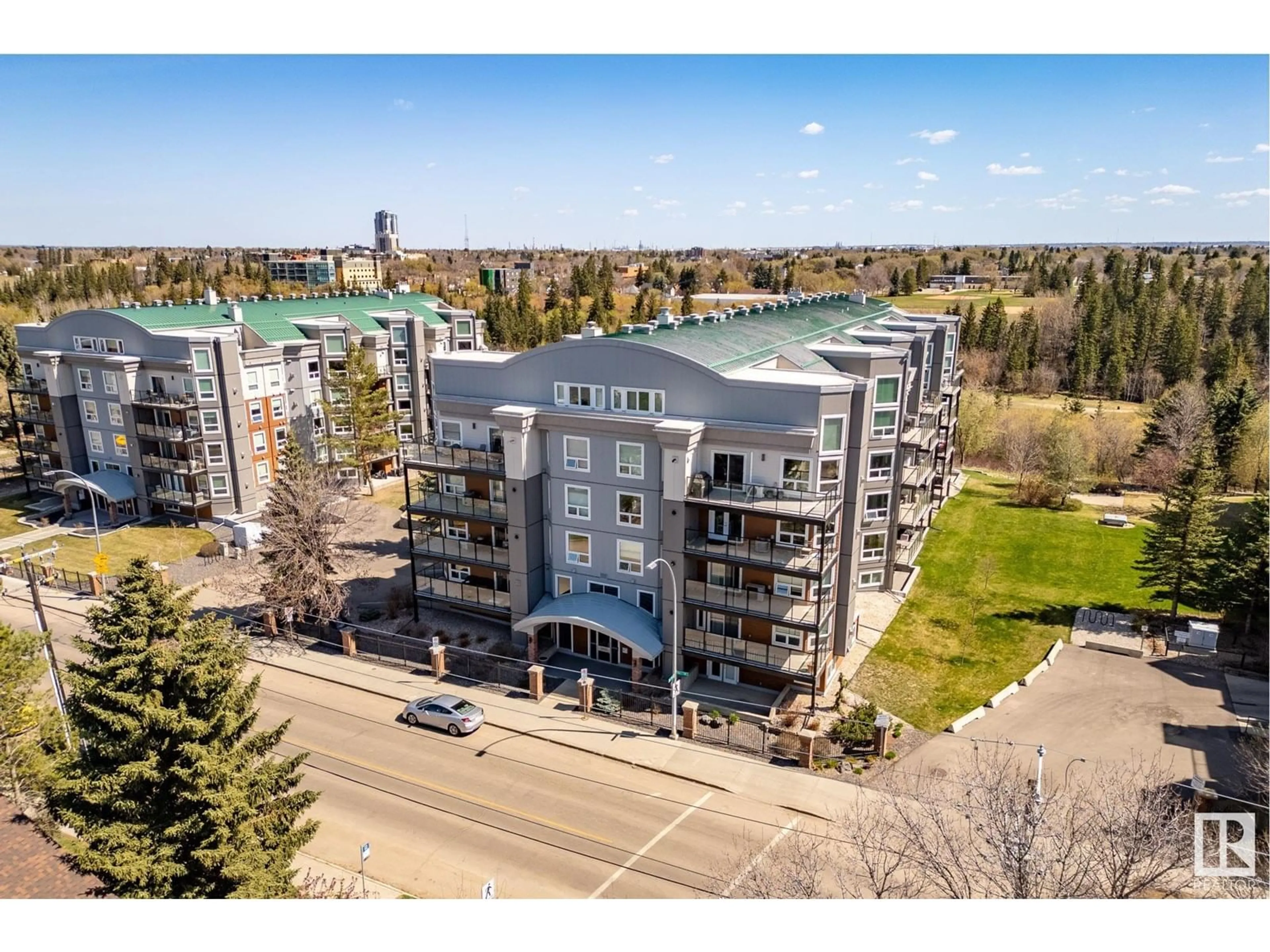 A pic from outside/outdoor area/front of a property/back of a property/a pic from drone, city buildings view from balcony for 506 - 7905 96 ST, Edmonton Alberta T6C4R3