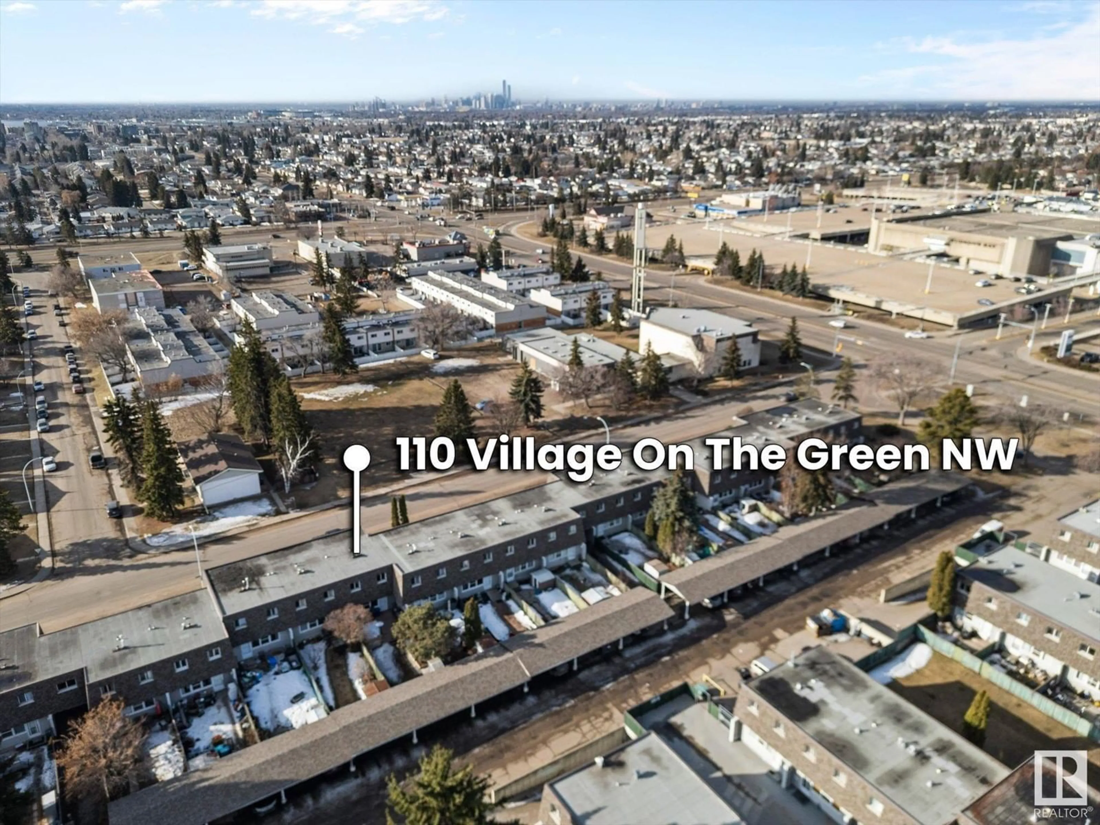 A pic from outside/outdoor area/front of a property/back of a property/a pic from drone, city buildings view from balcony for 110 VILLAGE ON THE GREEN GR, Edmonton Alberta T5A1H2