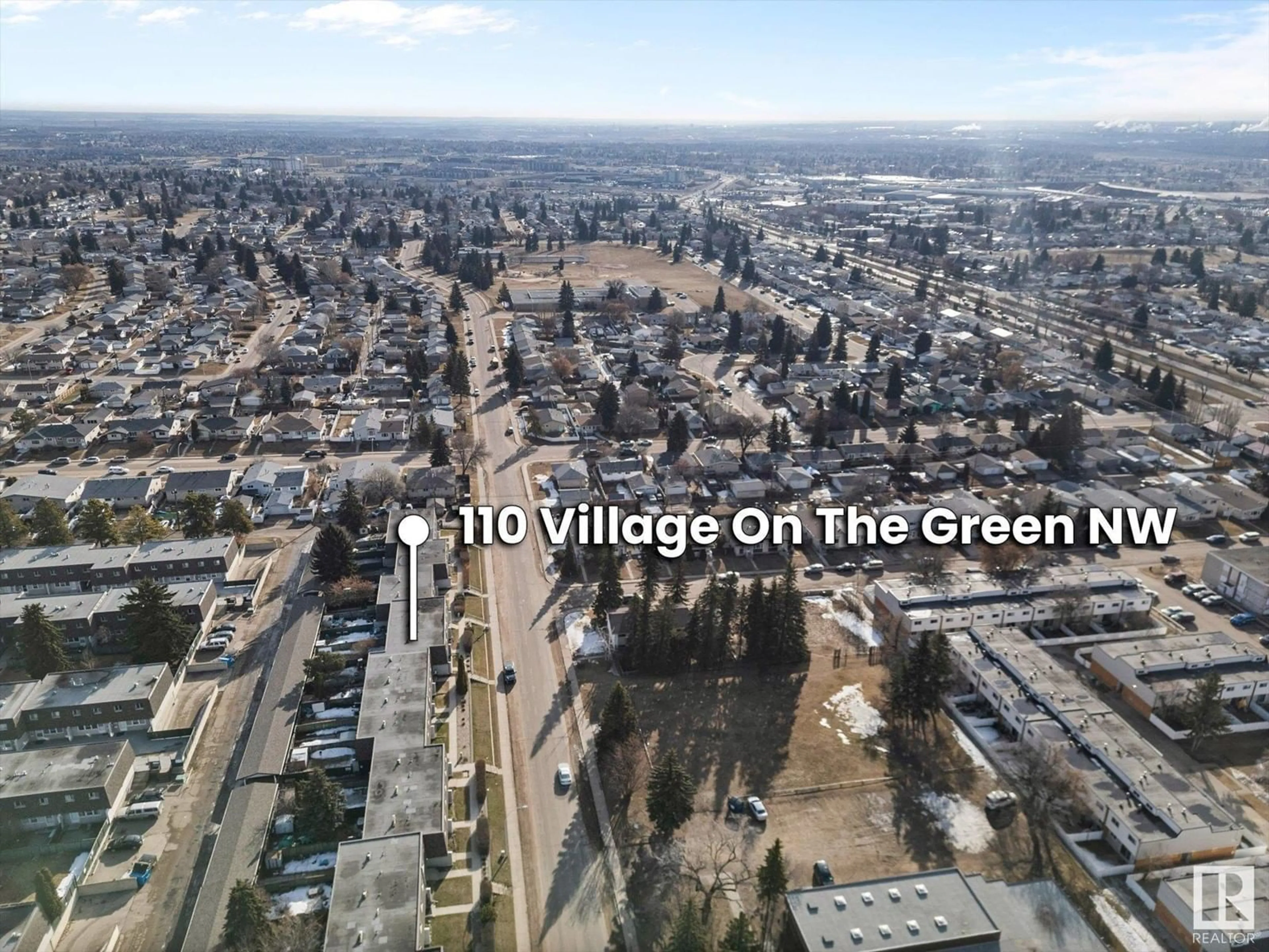 A pic from outside/outdoor area/front of a property/back of a property/a pic from drone, city buildings view from balcony for 110 VILLAGE ON THE GREEN GR, Edmonton Alberta T5A1H2