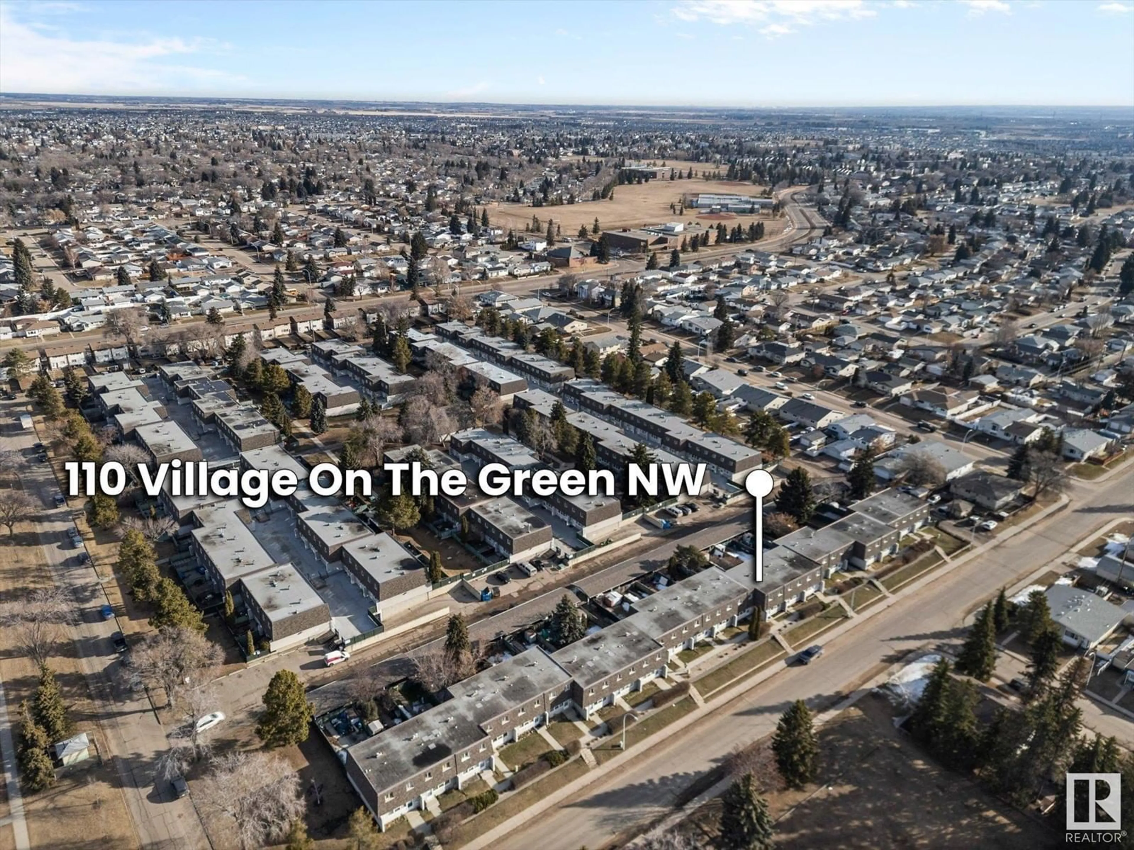 A pic from outside/outdoor area/front of a property/back of a property/a pic from drone, unknown for 110 VILLAGE ON THE GREEN GR, Edmonton Alberta T5A1H2
