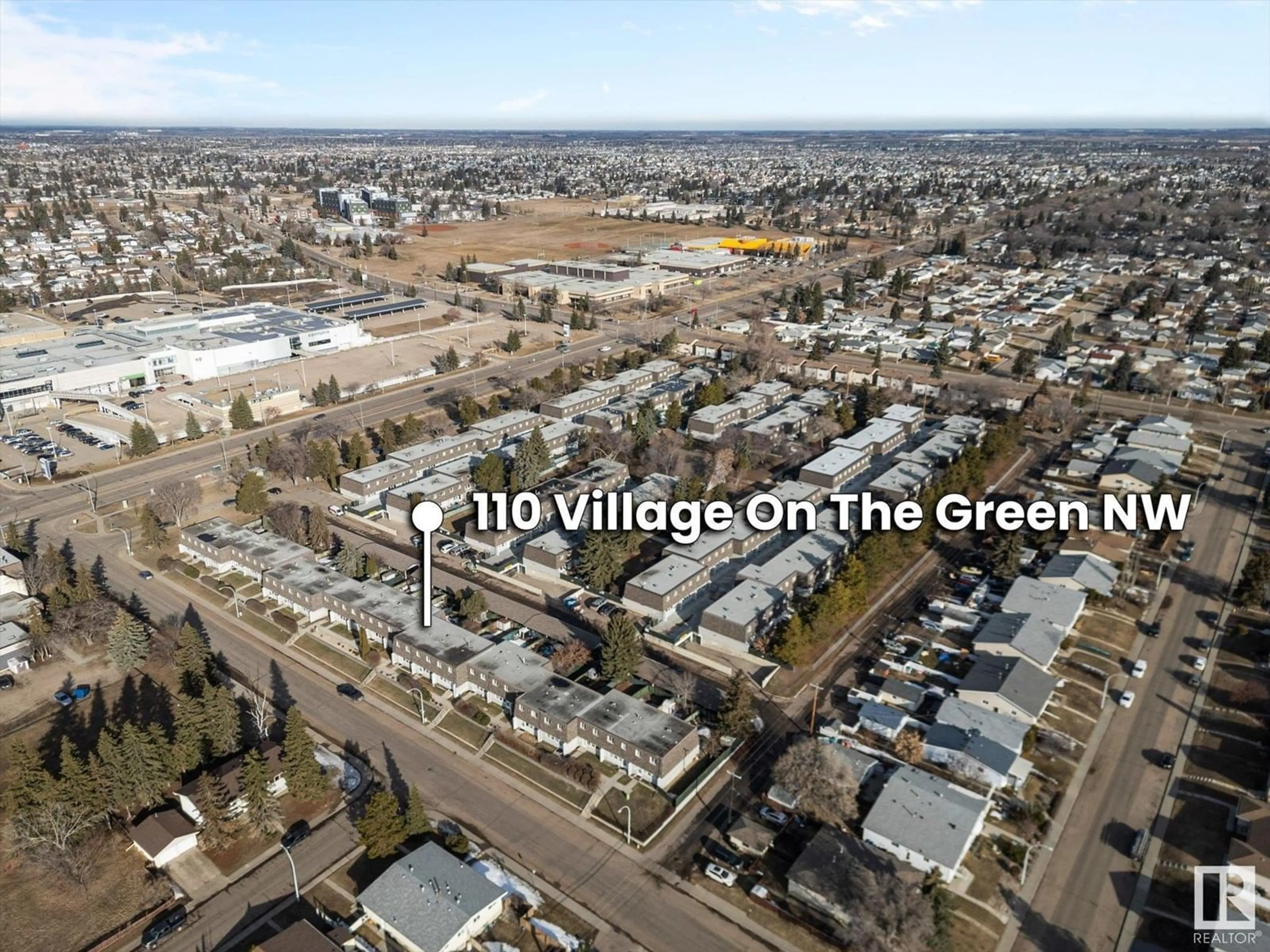 A pic from outside/outdoor area/front of a property/back of a property/a pic from drone, city buildings view from balcony for 110 VILLAGE ON THE GREEN GR, Edmonton Alberta T5A1H2