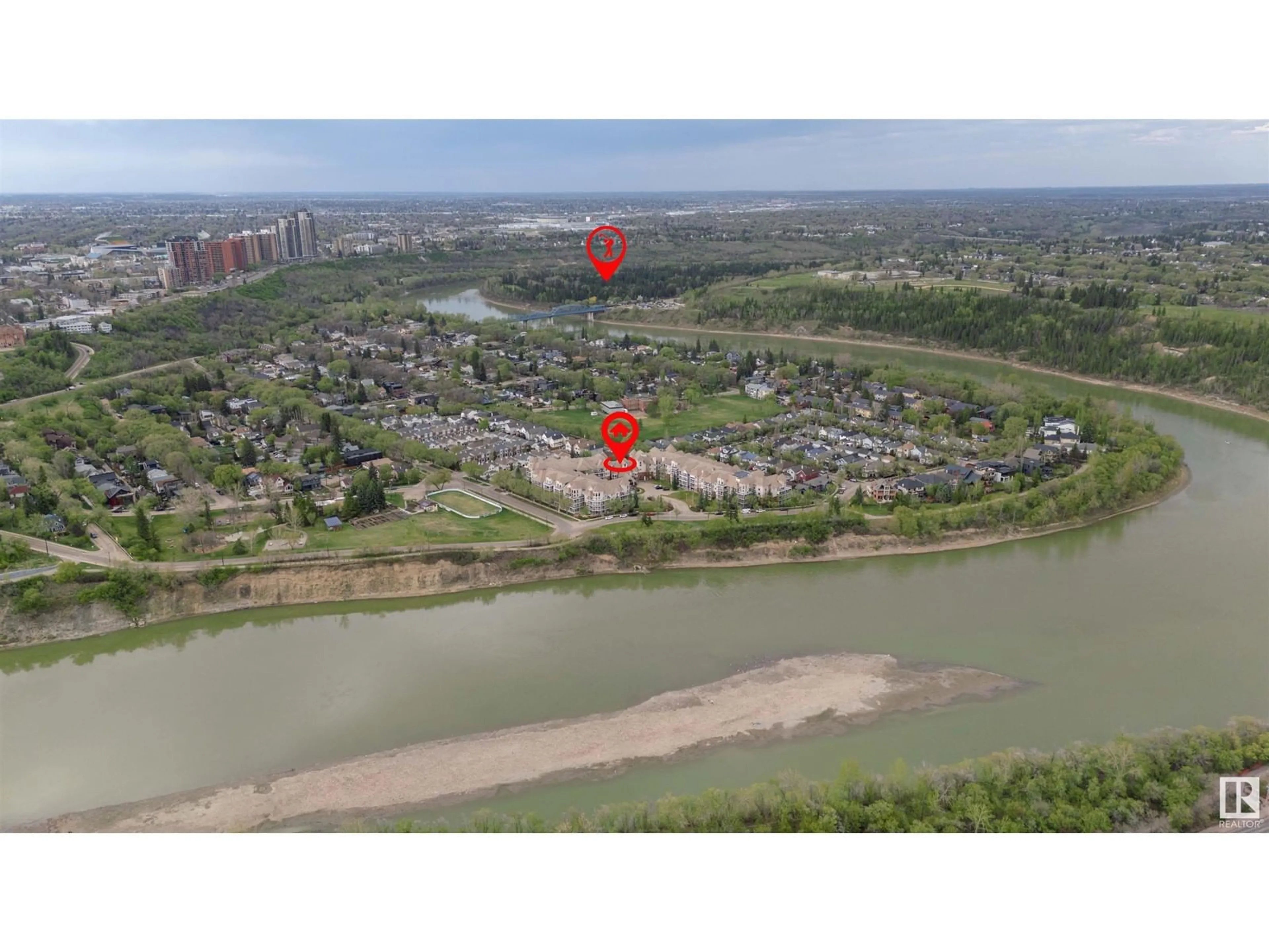 A pic from outside/outdoor area/front of a property/back of a property/a pic from drone, water/lake/river/ocean view for #137 - 9008 99 AV, Edmonton Alberta T5H4M6