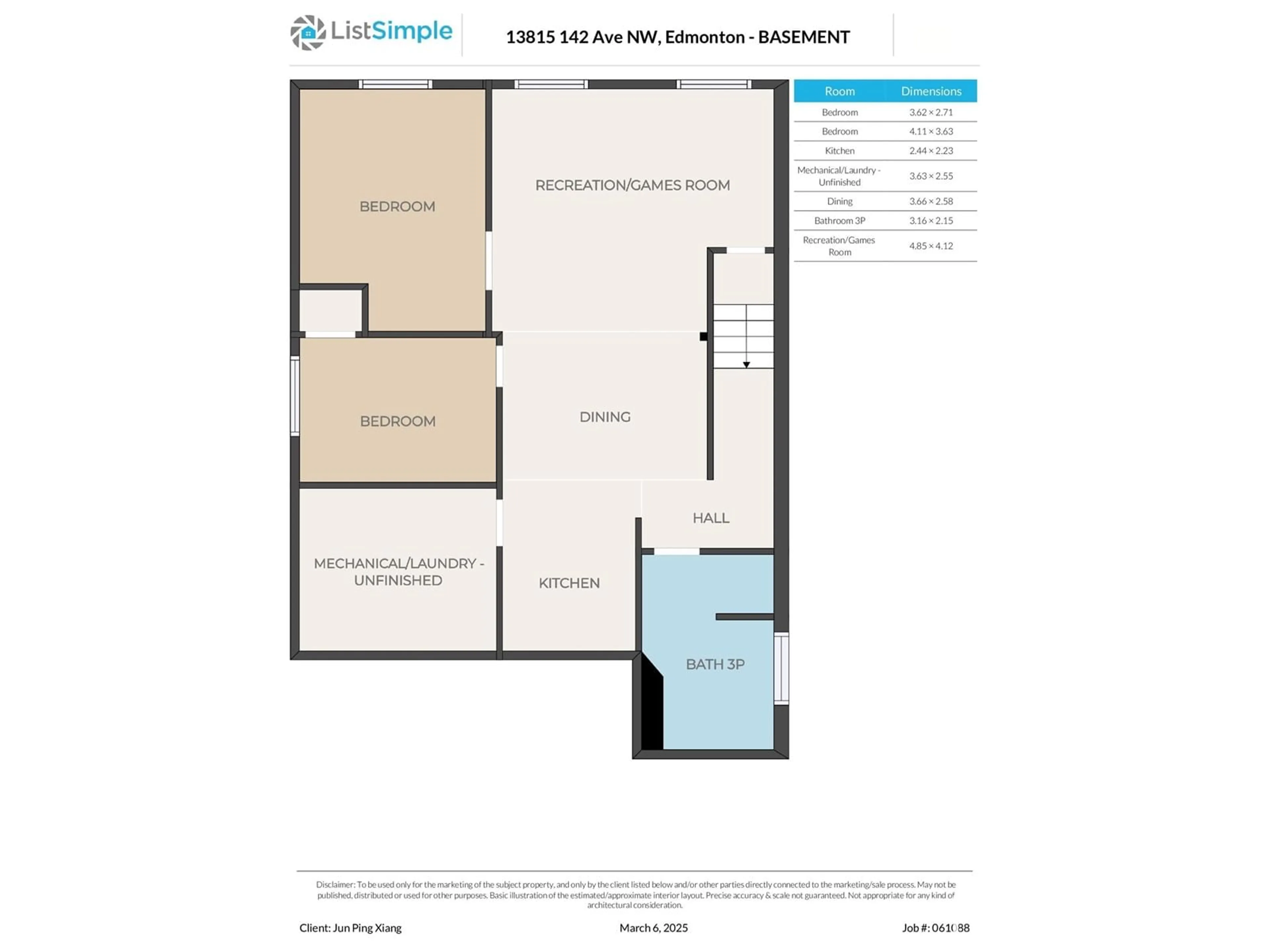Floor plan for NW - 13815 142 AV, Edmonton Alberta T6V0L6