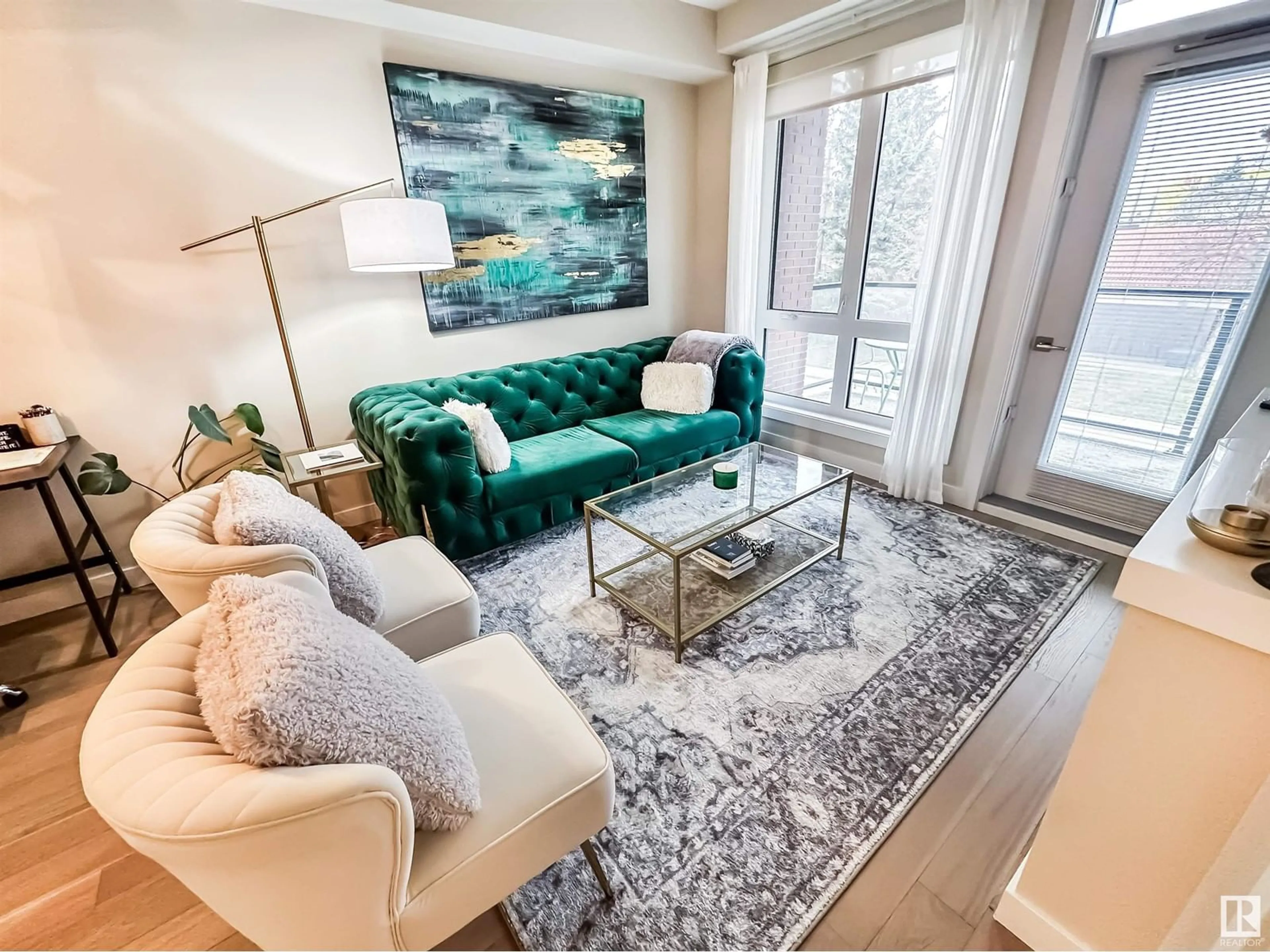 Living room with furniture, carpet floor for #203 - 11710 87 AV, Edmonton Alberta T6G0Y3