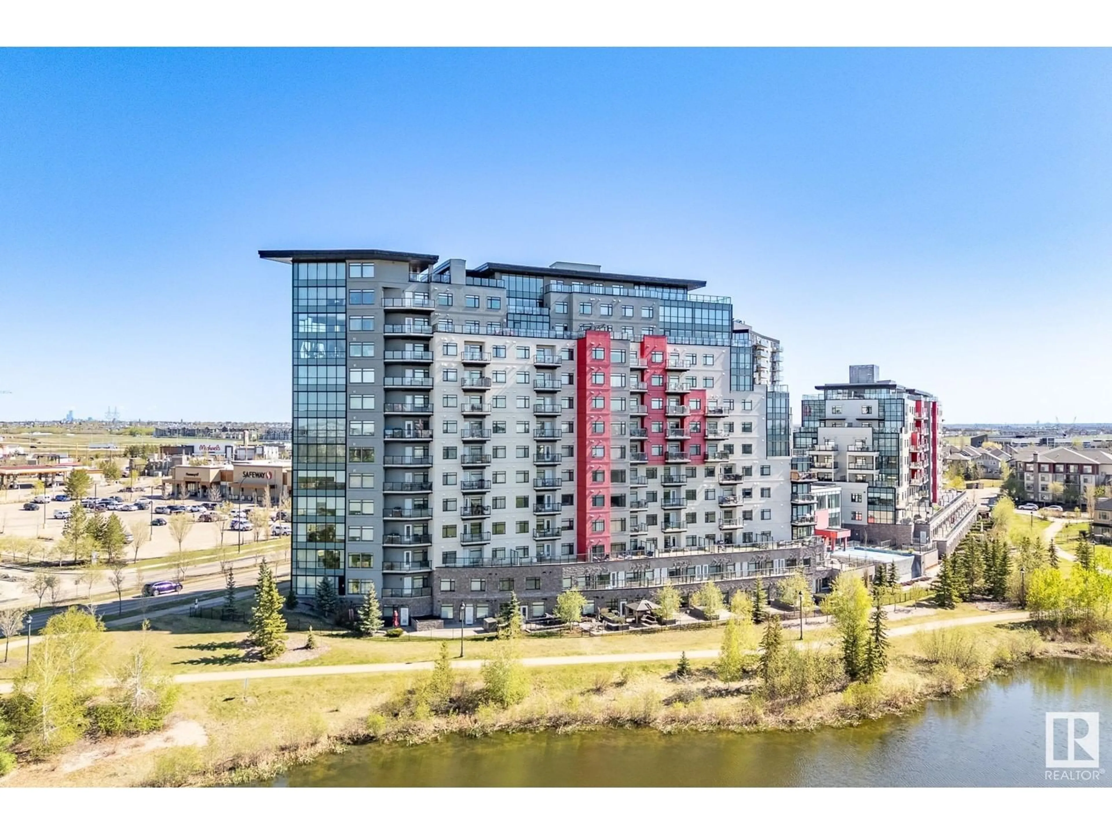 A pic from outside/outdoor area/front of a property/back of a property/a pic from drone, water/lake/river/ocean view for 5151 - 526 WINDERMERE BV, Edmonton Alberta T6W2K4