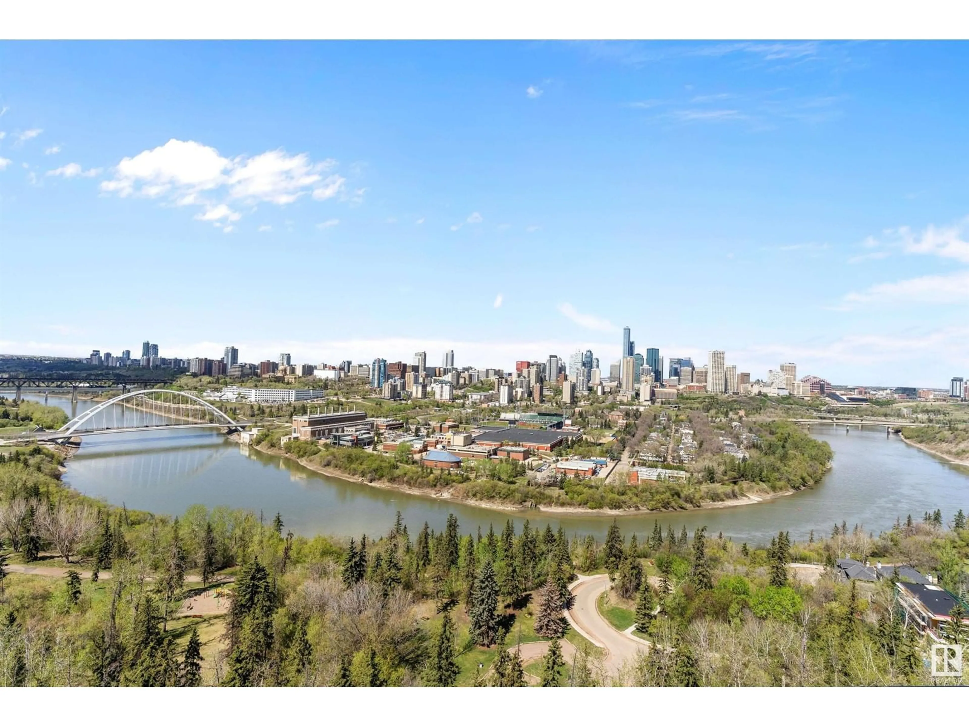 A pic from outside/outdoor area/front of a property/back of a property/a pic from drone, water/lake/river/ocean view for #1504 - 10135 SASKATCHEWAN DR, Edmonton Alberta T6E4Y9
