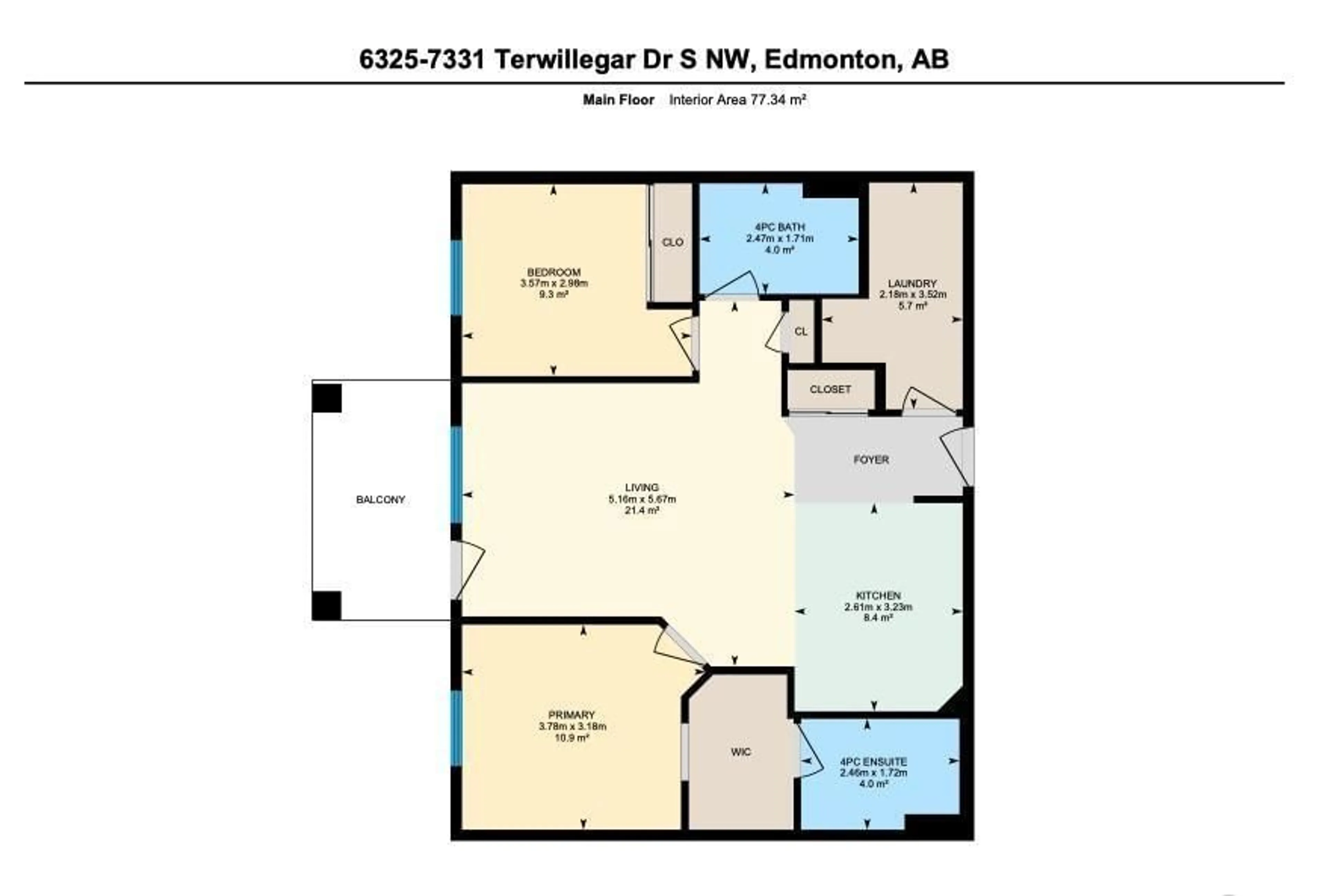 Floor plan for 7331 - 6325 SOUTH TERWILLEGAR DR, Edmonton Alberta T6R0L8