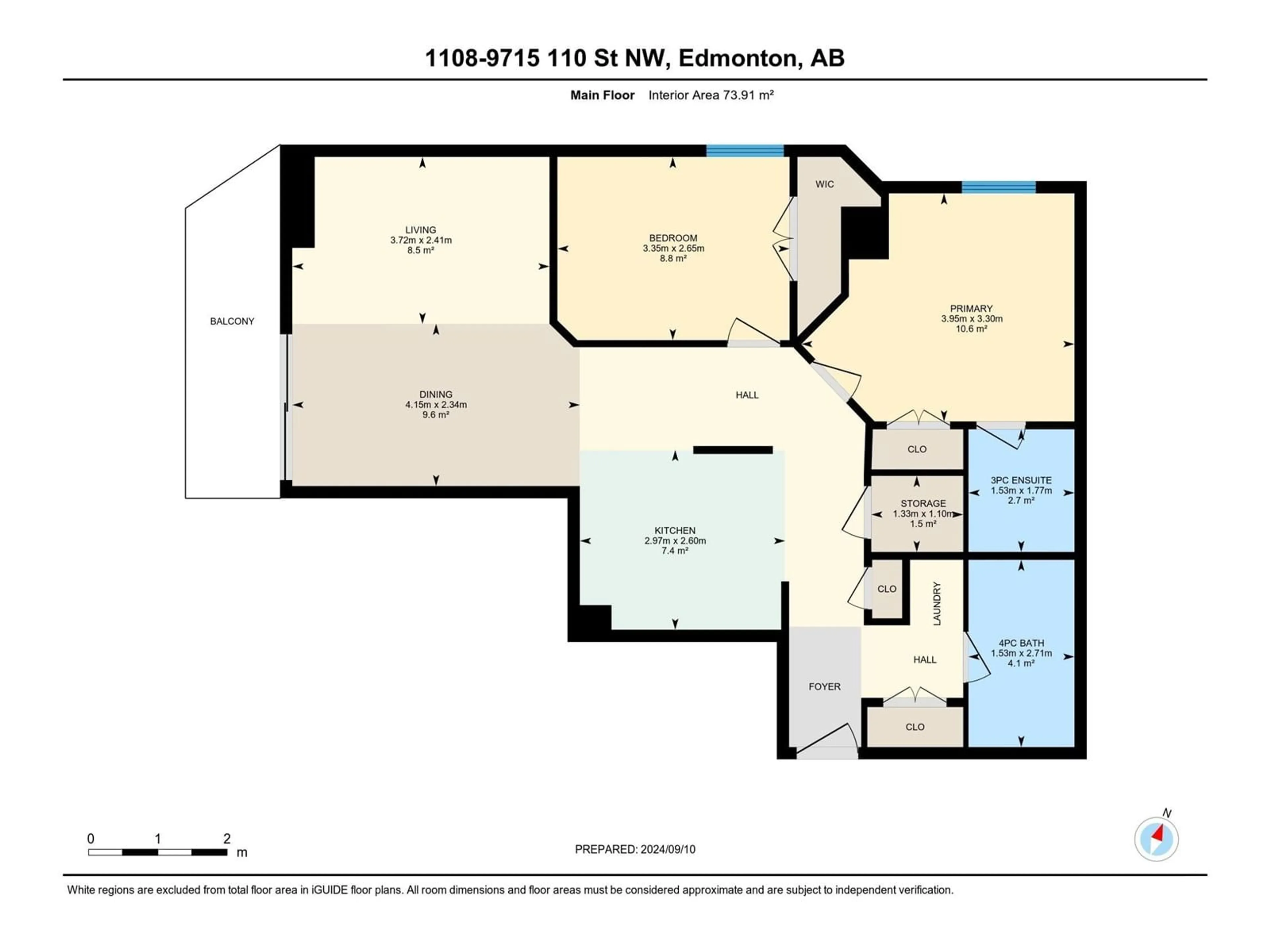 Floor plan for 9715 - 1108 110 ST, Edmonton Alberta T5K2M1