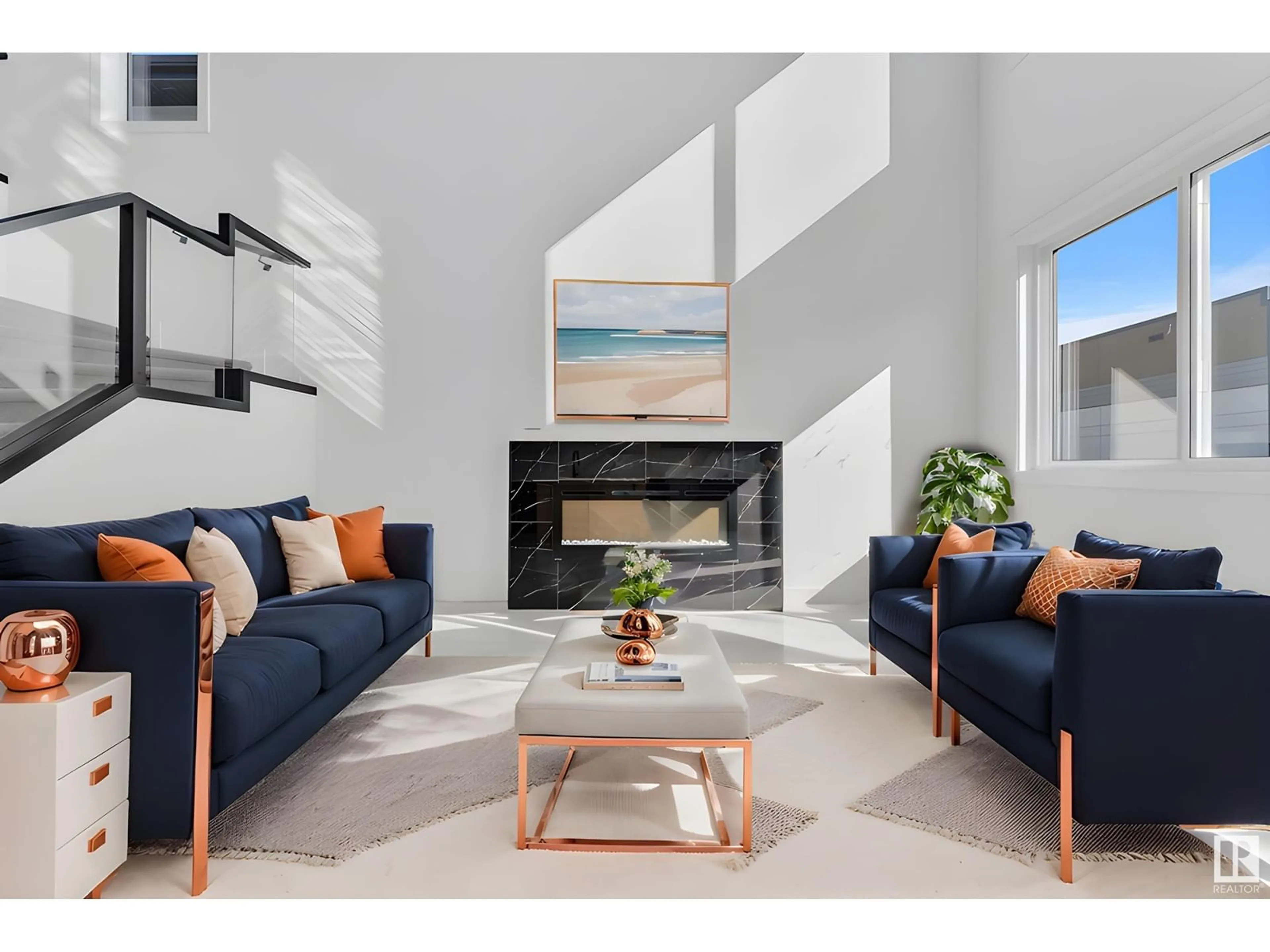 Living room with furniture, ceramic/tile floor for NW - 15409 20 ST, Edmonton Alberta T5Y2R7