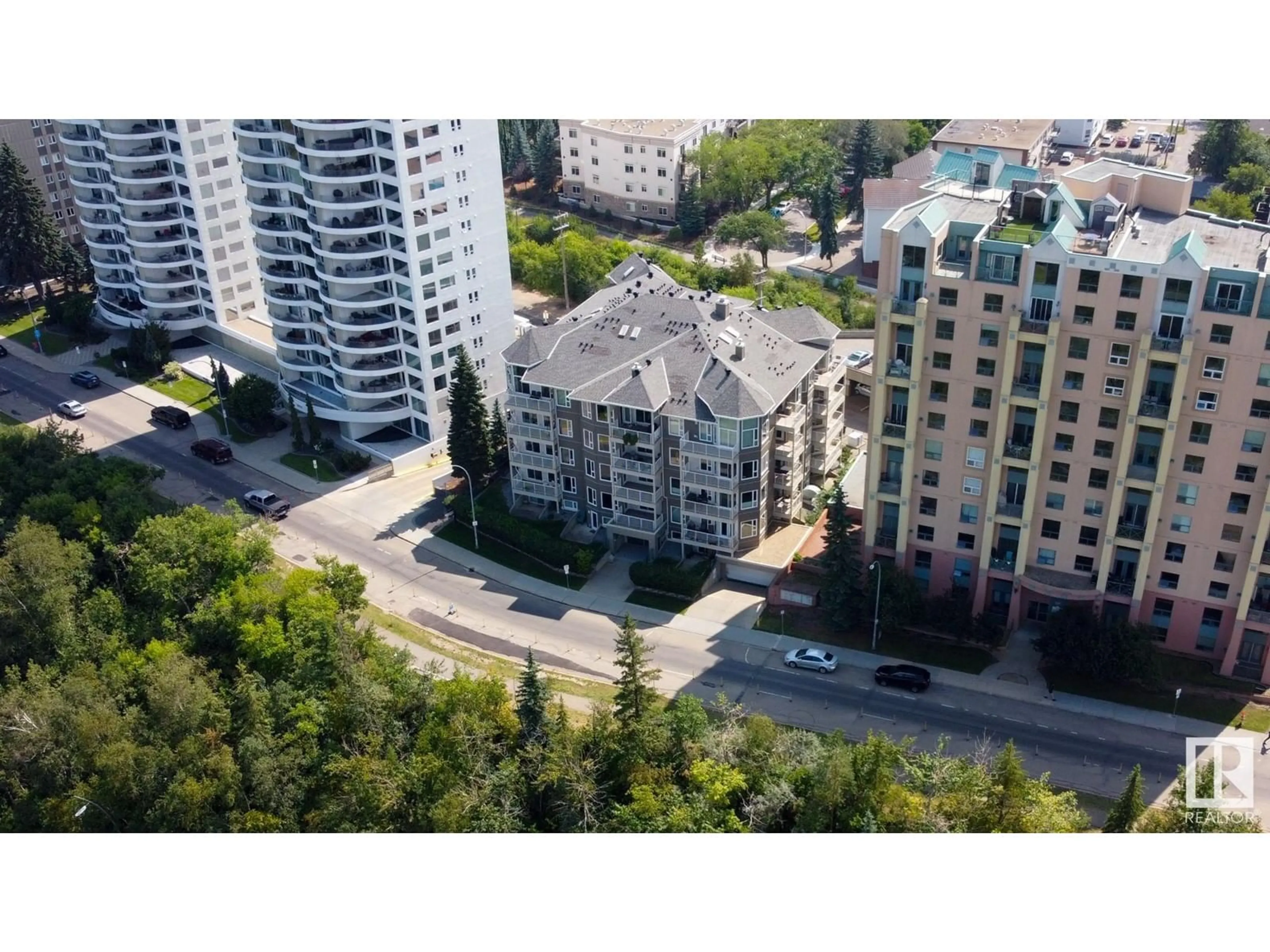 A pic from outside/outdoor area/front of a property/back of a property/a pic from drone, city buildings view from balcony for 202 - 10809 SASKATCHEWAN DR, Edmonton Alberta T6E4S5