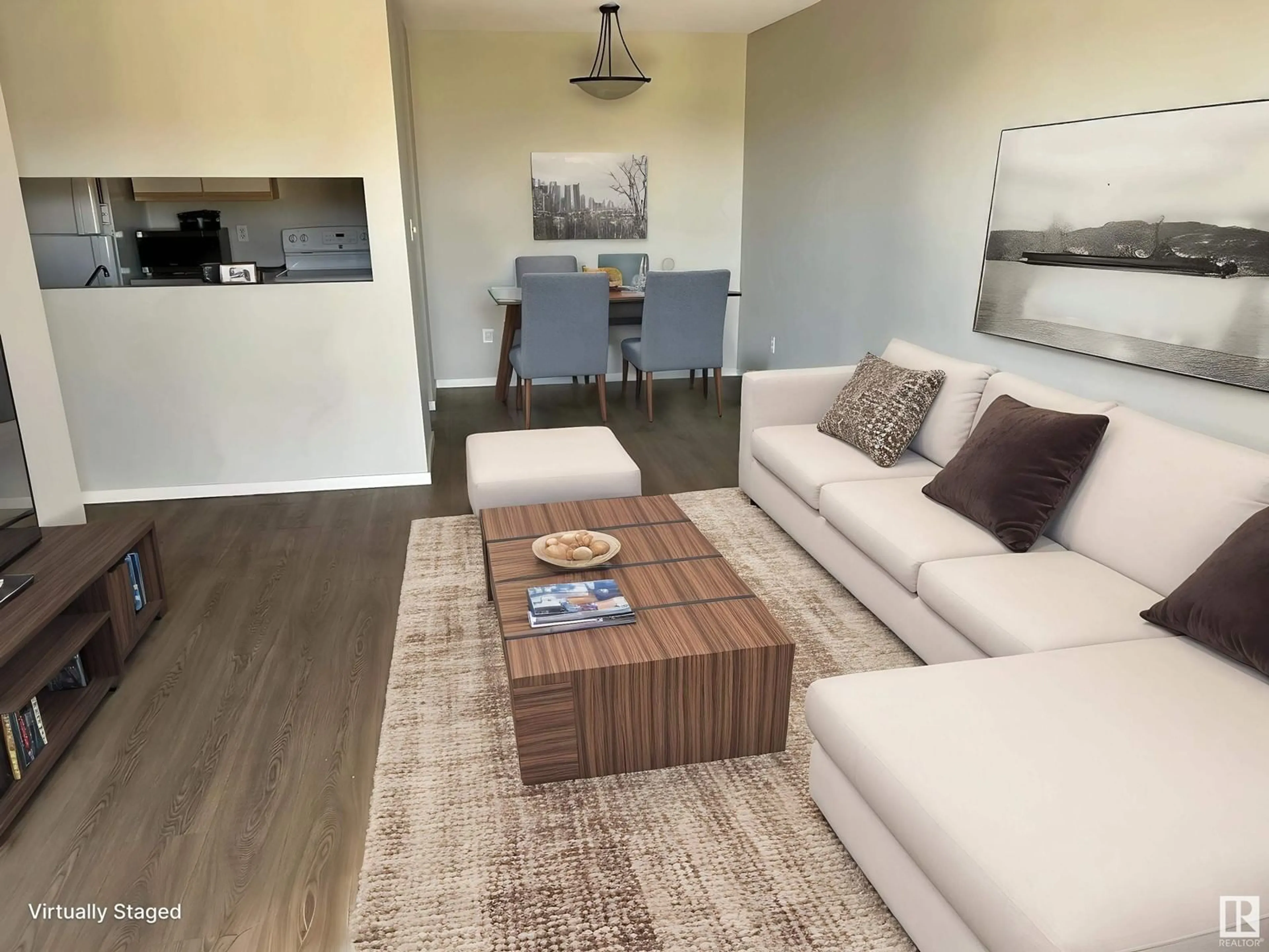 Living room with furniture, wood/laminate floor for #310 - 5065 31 AV, Edmonton Alberta T6L6S5