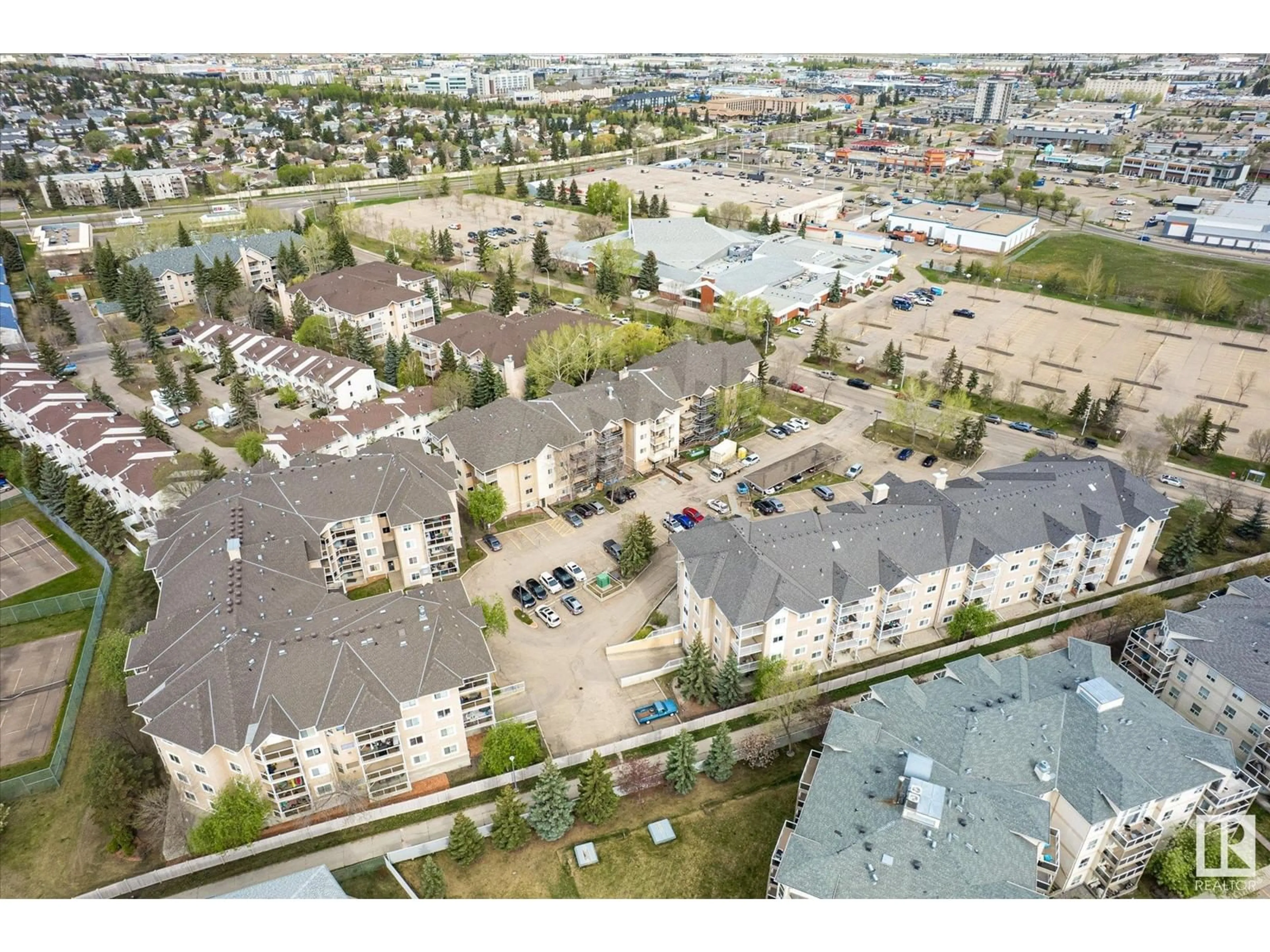 A pic from outside/outdoor area/front of a property/back of a property/a pic from drone, city buildings view from balcony for 307 17467 98A AV NW, Edmonton Alberta T5T6E9