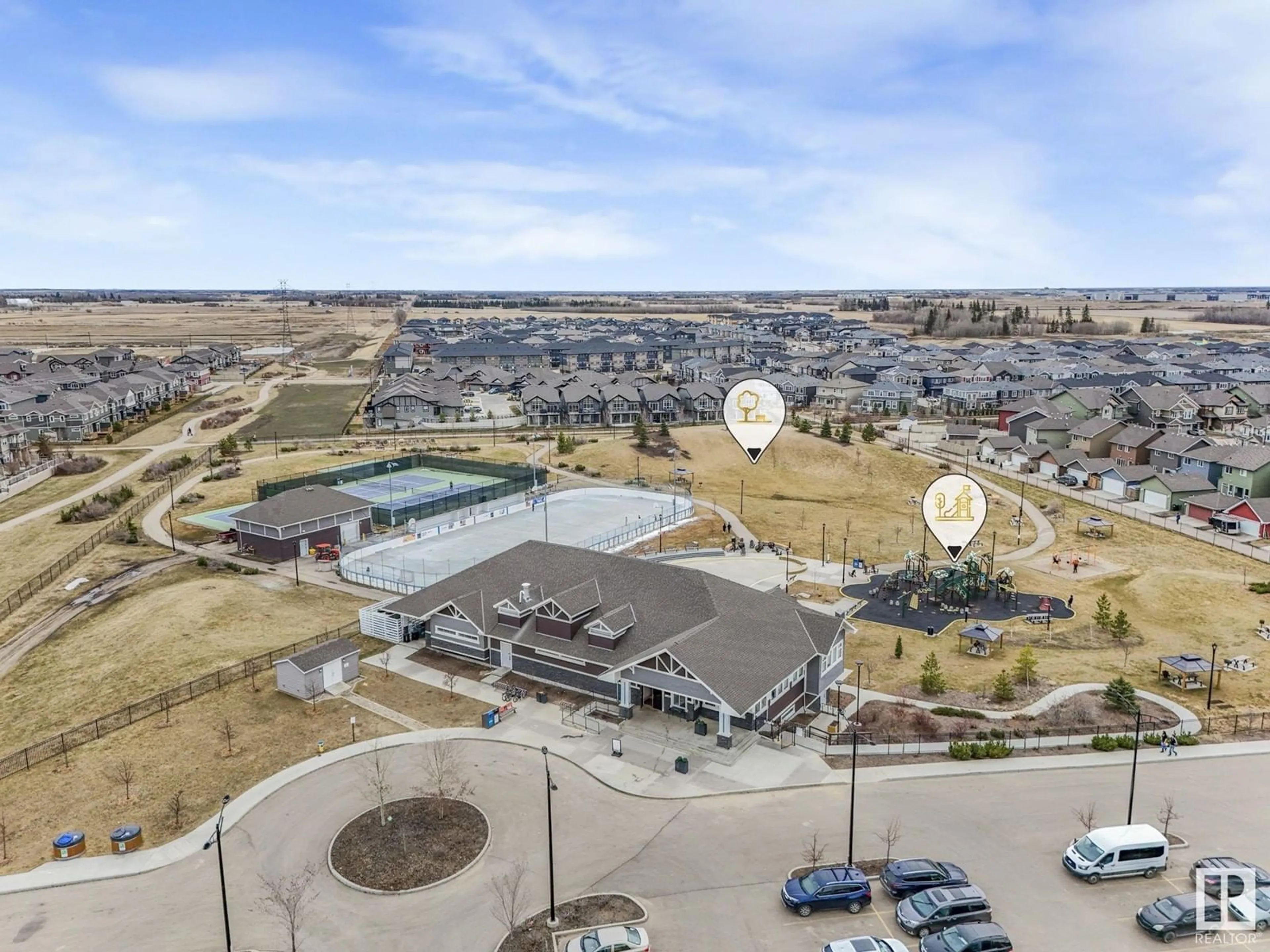 A pic from outside/outdoor area/front of a property/back of a property/a pic from drone, water/lake/river/ocean view for CR SW - 9417 PEAR CR, Edmonton Alberta T6X2Z5