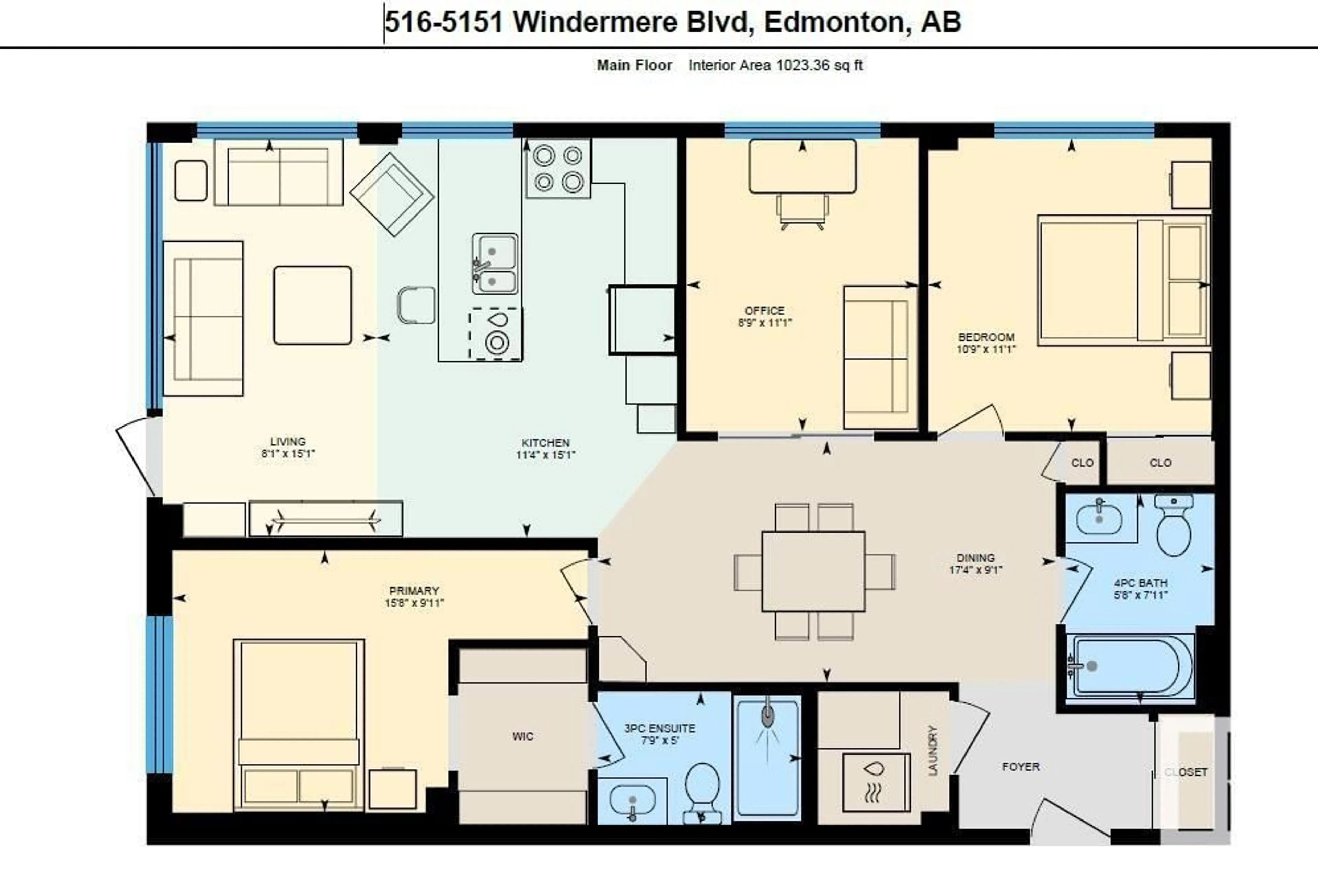Floor plan for 516 5151 WINDERMERE BV, Edmonton Alberta T6W2K4