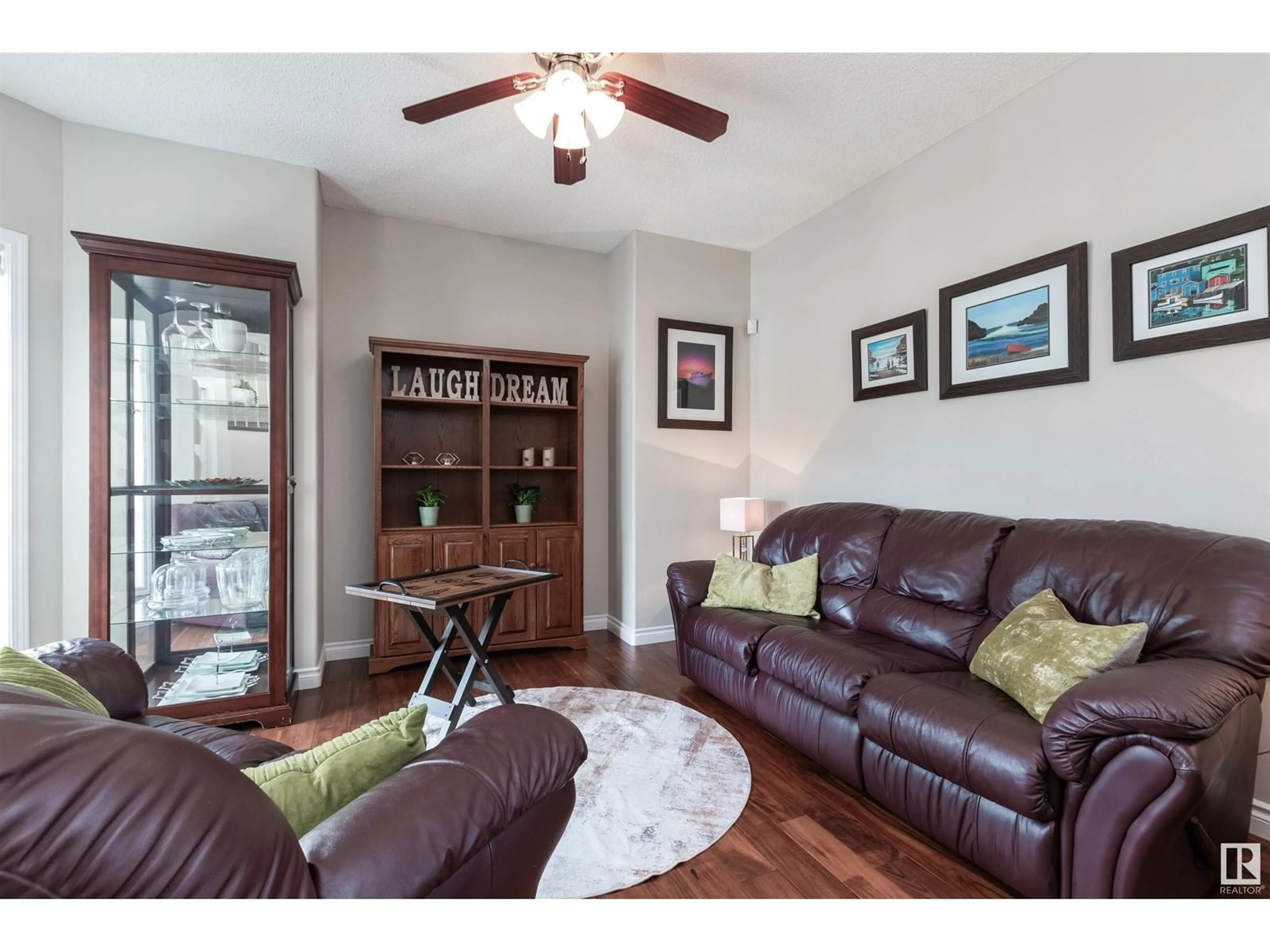Living room with furniture, wood/laminate floor for 29 FORREST BA, Sherwood Park Alberta T8A5Z9