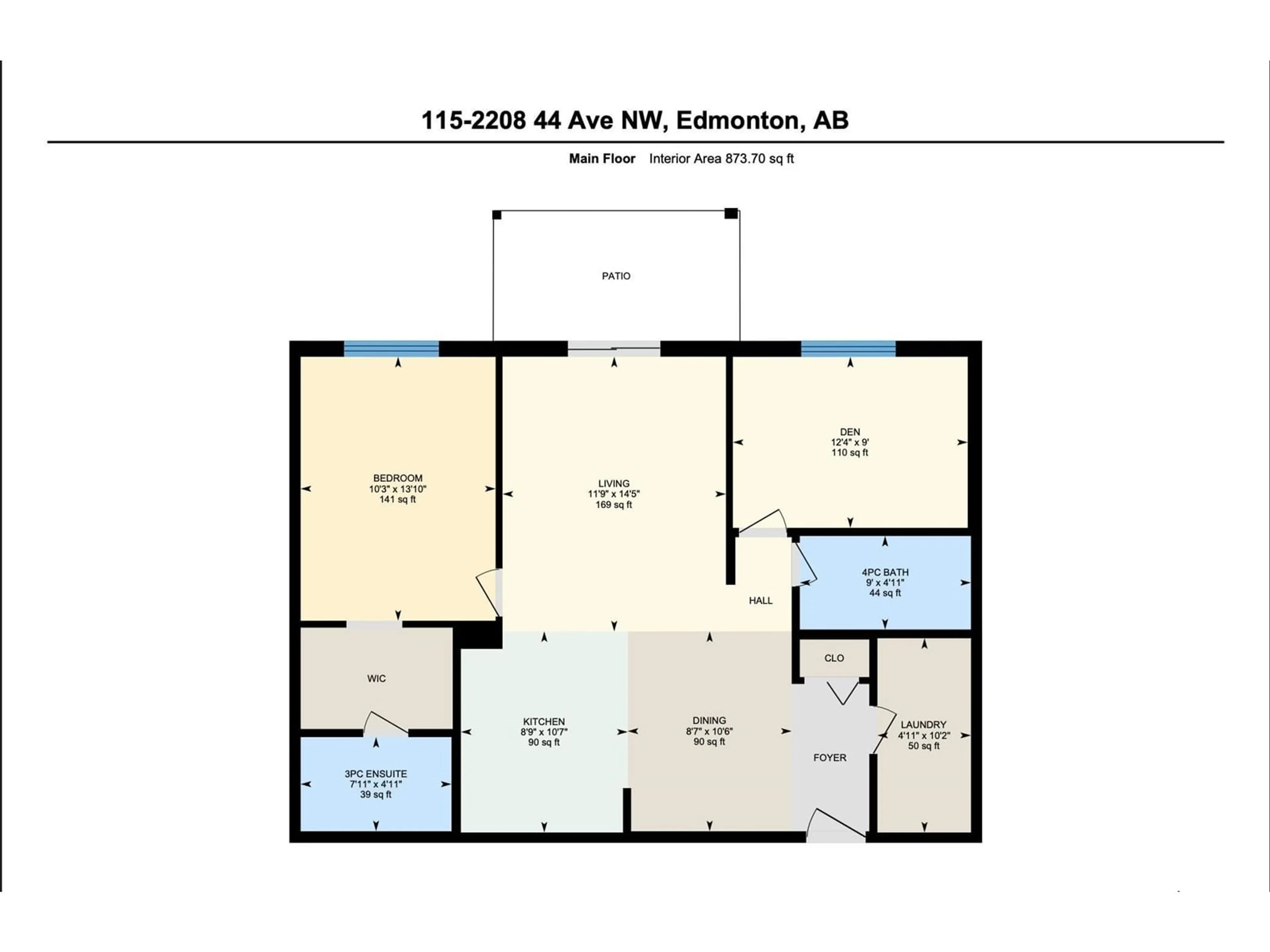 Floor plan for #115 - 2208 44 AV, Edmonton Alberta T6T0G6