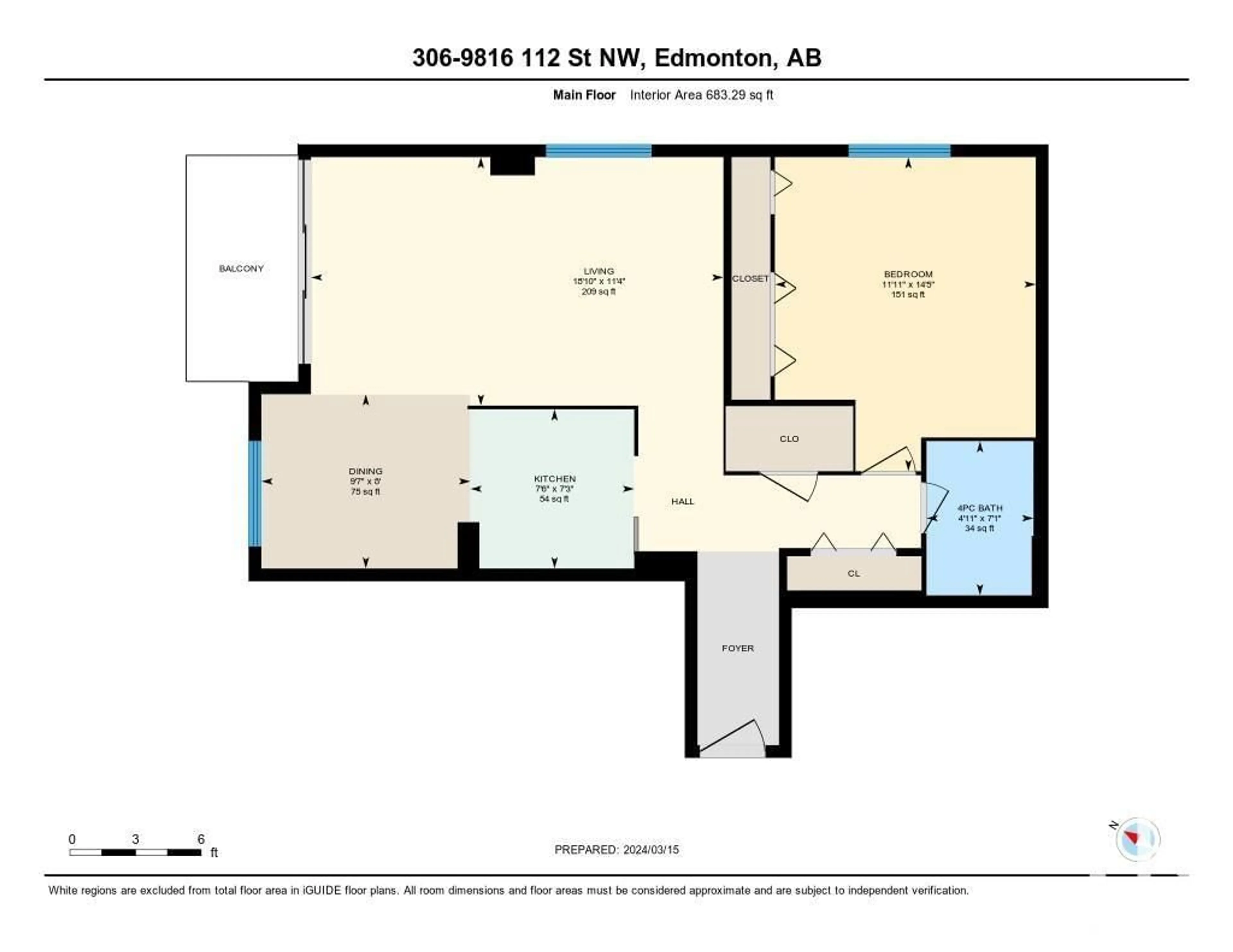 Floor plan for #306 - 9816 112 ST, Edmonton Alberta T5K1L5