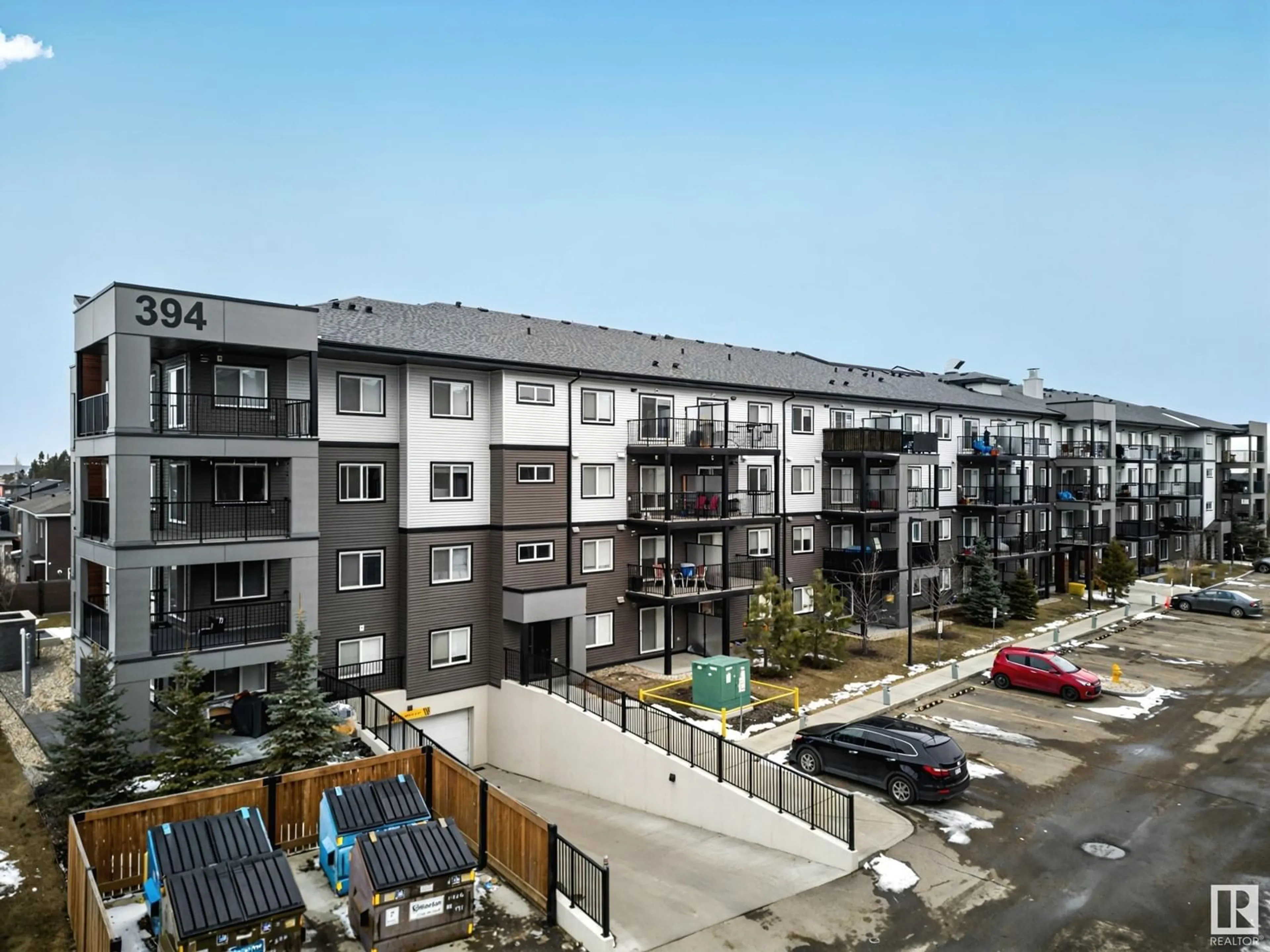 A pic from outside/outdoor area/front of a property/back of a property/a pic from drone, unknown for #109 - 394 WINDERMERE RD, Edmonton Alberta T6W0R1