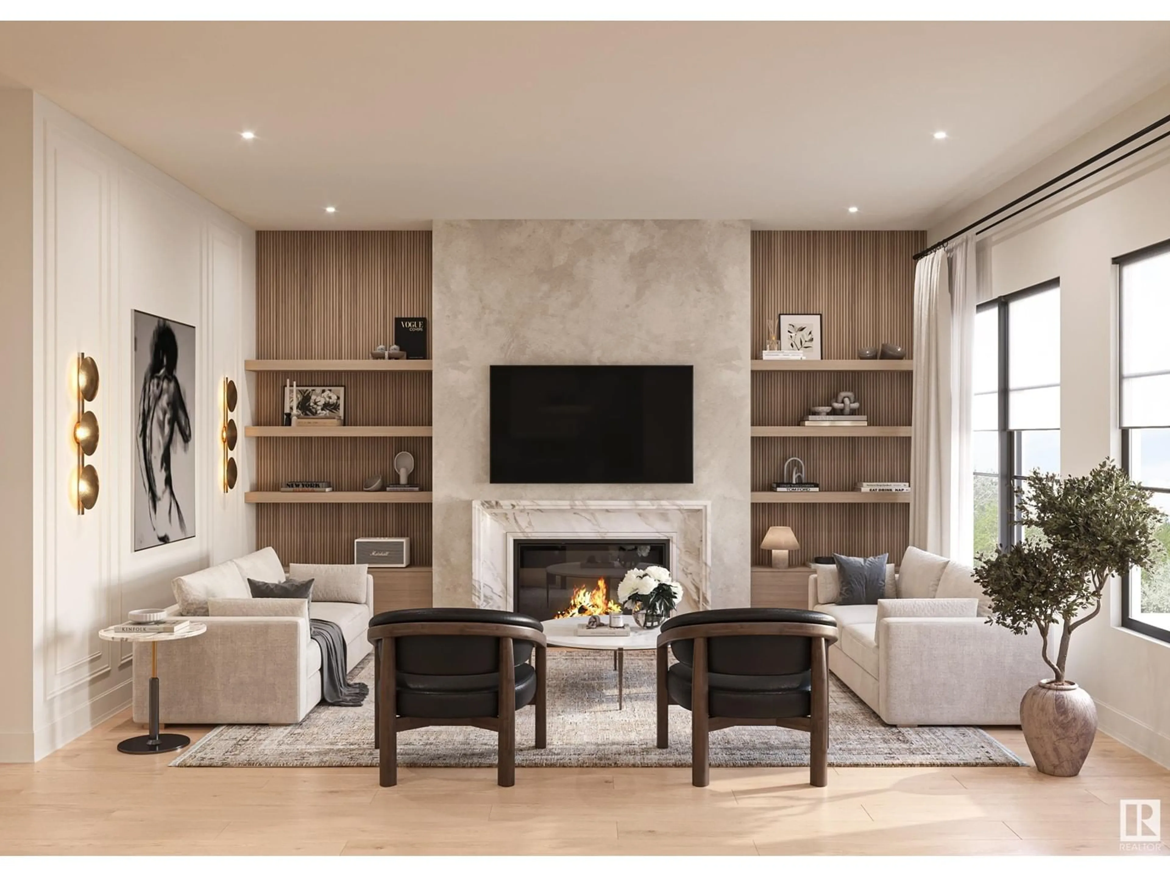 Living room with furniture, wood/laminate floor for 13520 101 AV, Edmonton Alberta T5N0J5