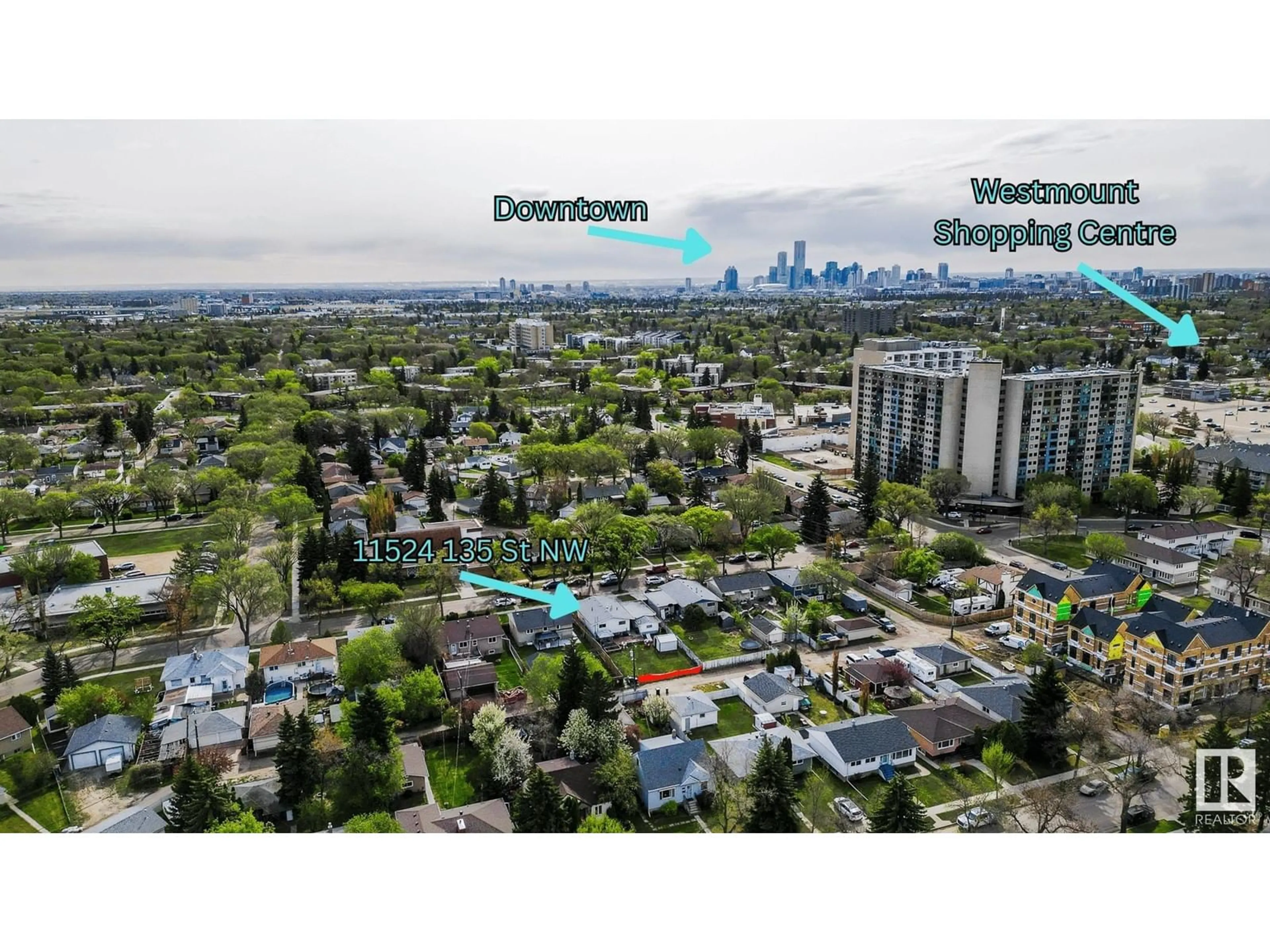 A pic from outside/outdoor area/front of a property/back of a property/a pic from drone, city buildings view from balcony for NW - 11524 135 ST, Edmonton Alberta T5M1K8
