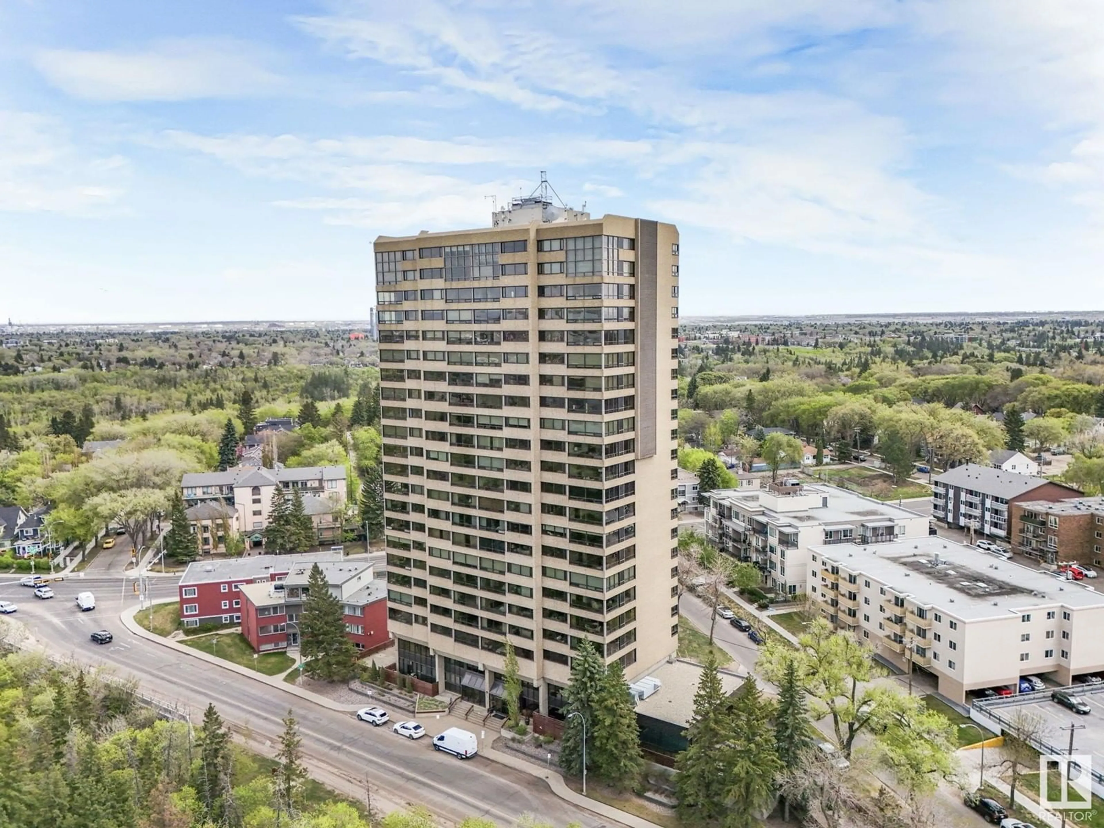 A pic from outside/outdoor area/front of a property/back of a property/a pic from drone, city buildings view from balcony for 1902 SASKATCHEWAN DR, Edmonton Alberta T6E5J9