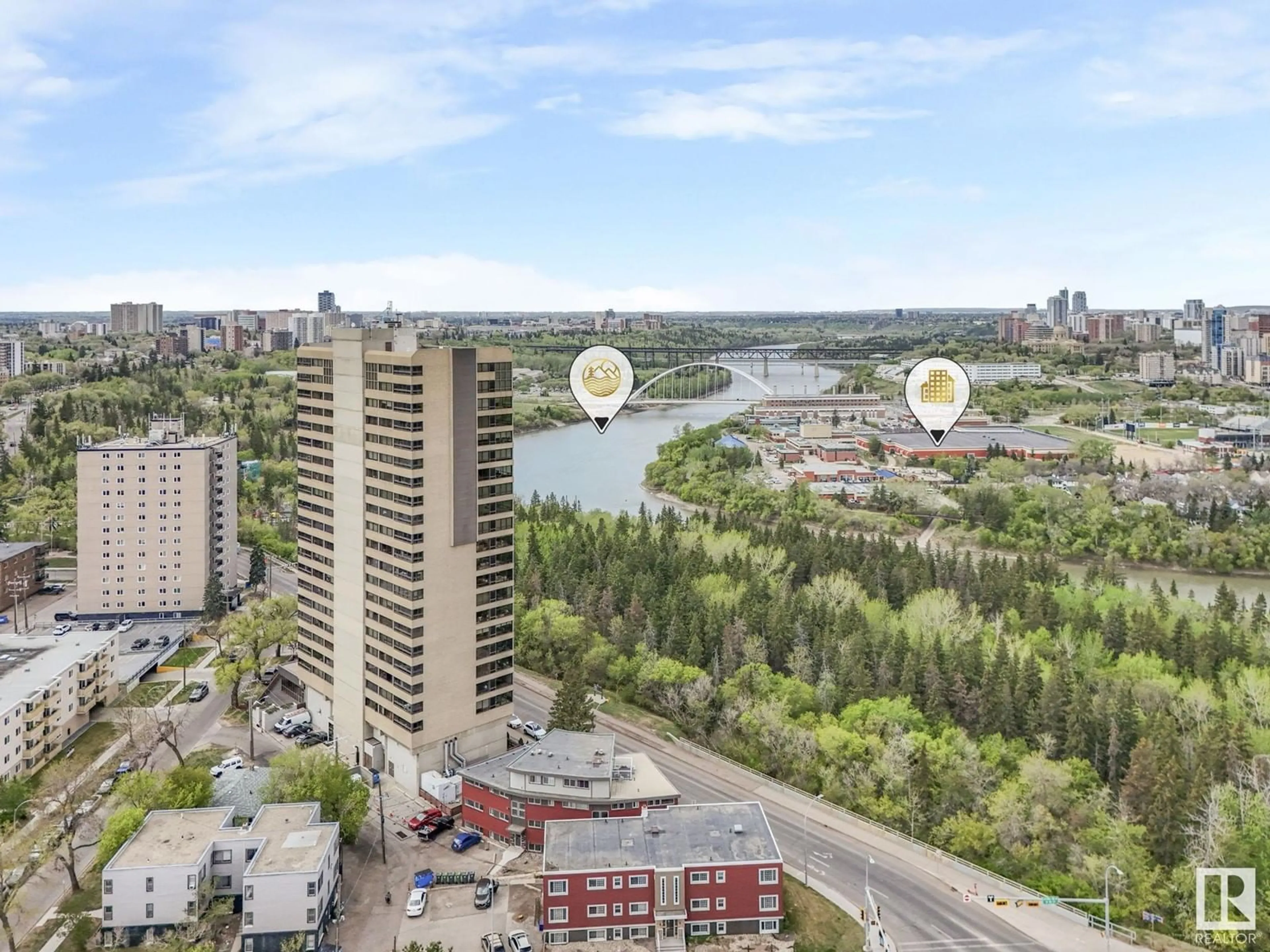 A pic from outside/outdoor area/front of a property/back of a property/a pic from drone, water/lake/river/ocean view for 1902 SASKATCHEWAN DR, Edmonton Alberta T6E5J9