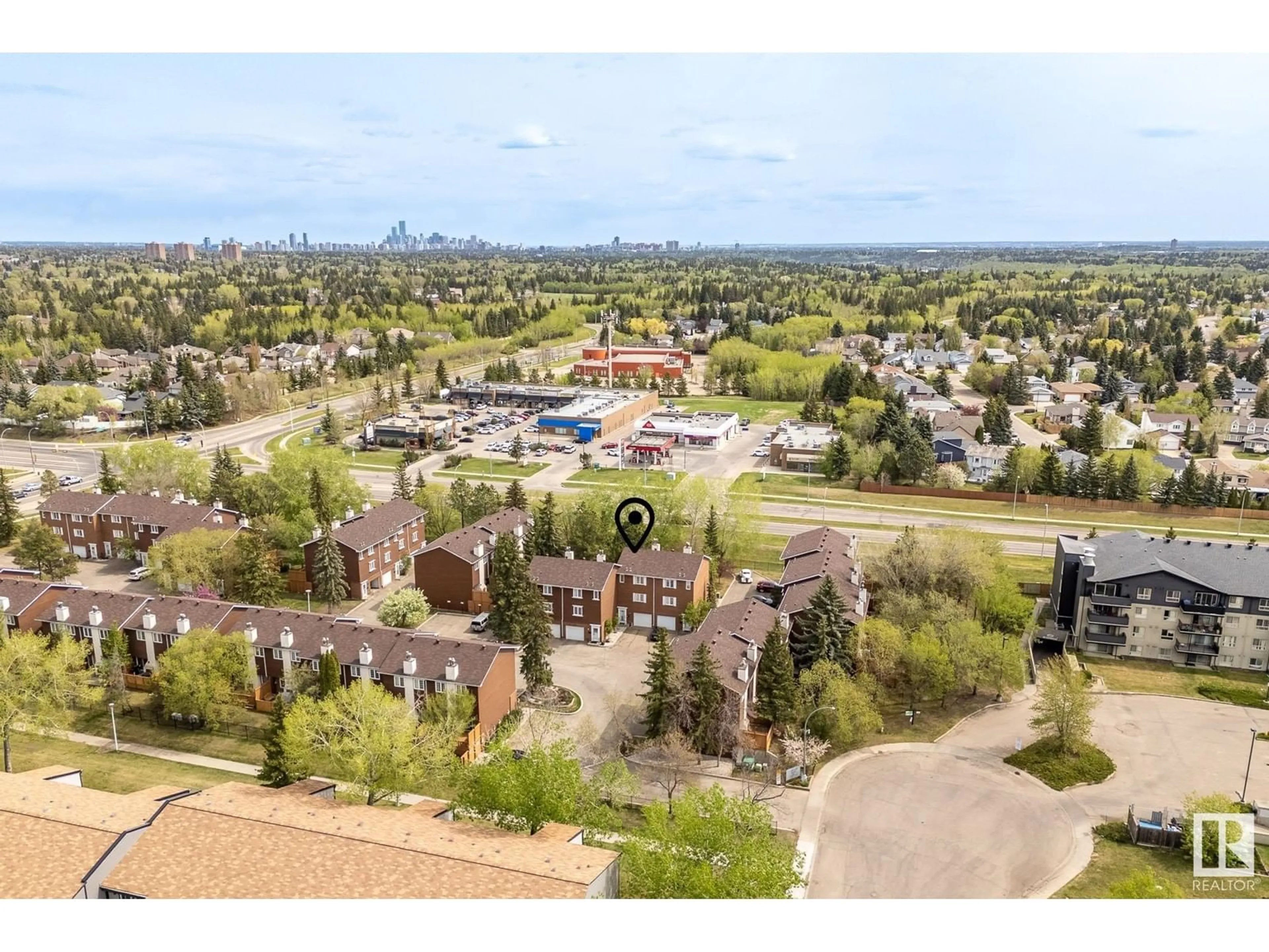 A pic from outside/outdoor area/front of a property/back of a property/a pic from drone, city buildings view from balcony for 17024 67 AV, Edmonton Alberta T5T1Y8