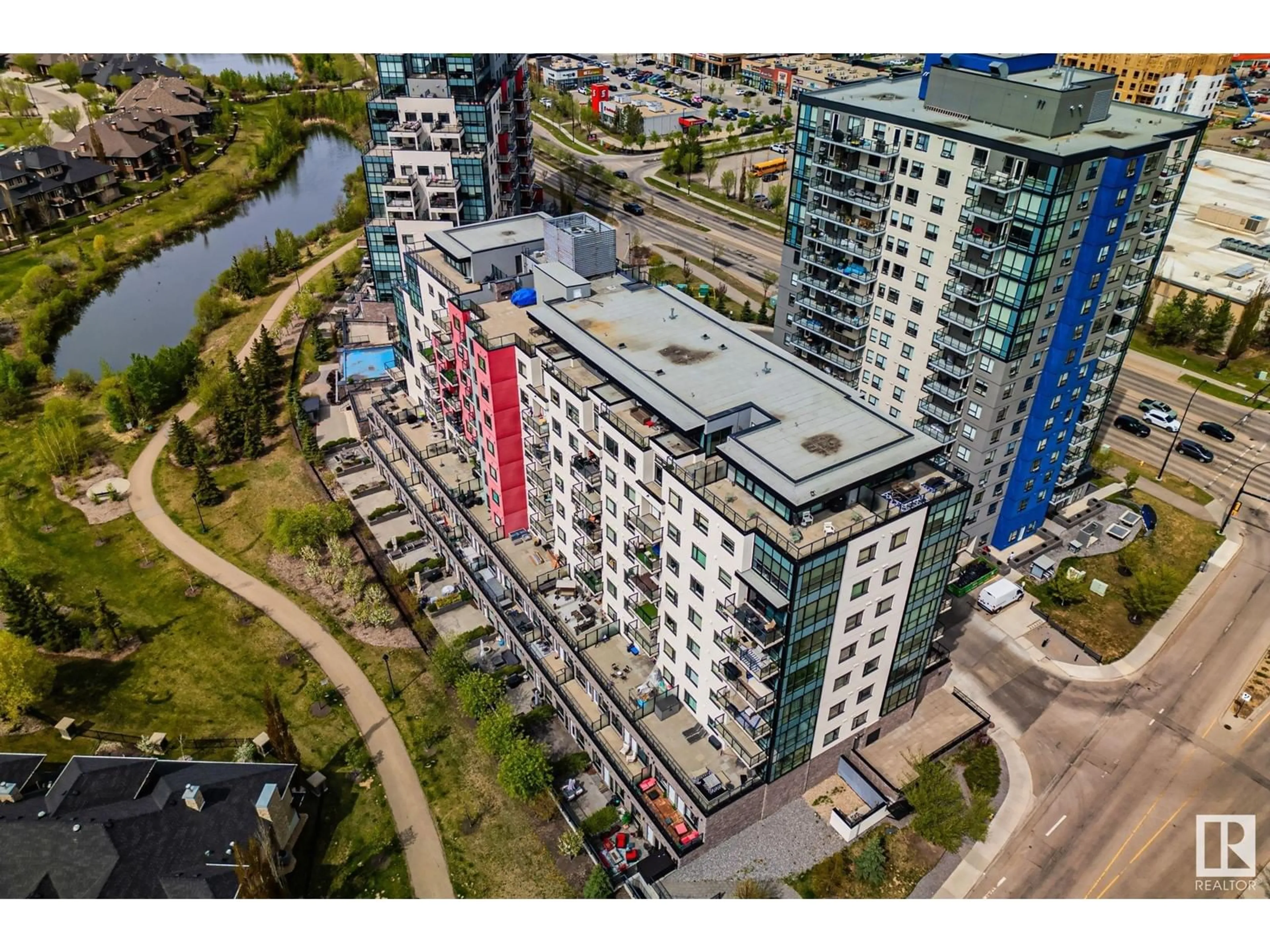 A pic from outside/outdoor area/front of a property/back of a property/a pic from drone, city buildings view from balcony for 216 - 215 WINDERMERE BV, Edmonton Alberta T6W2K4