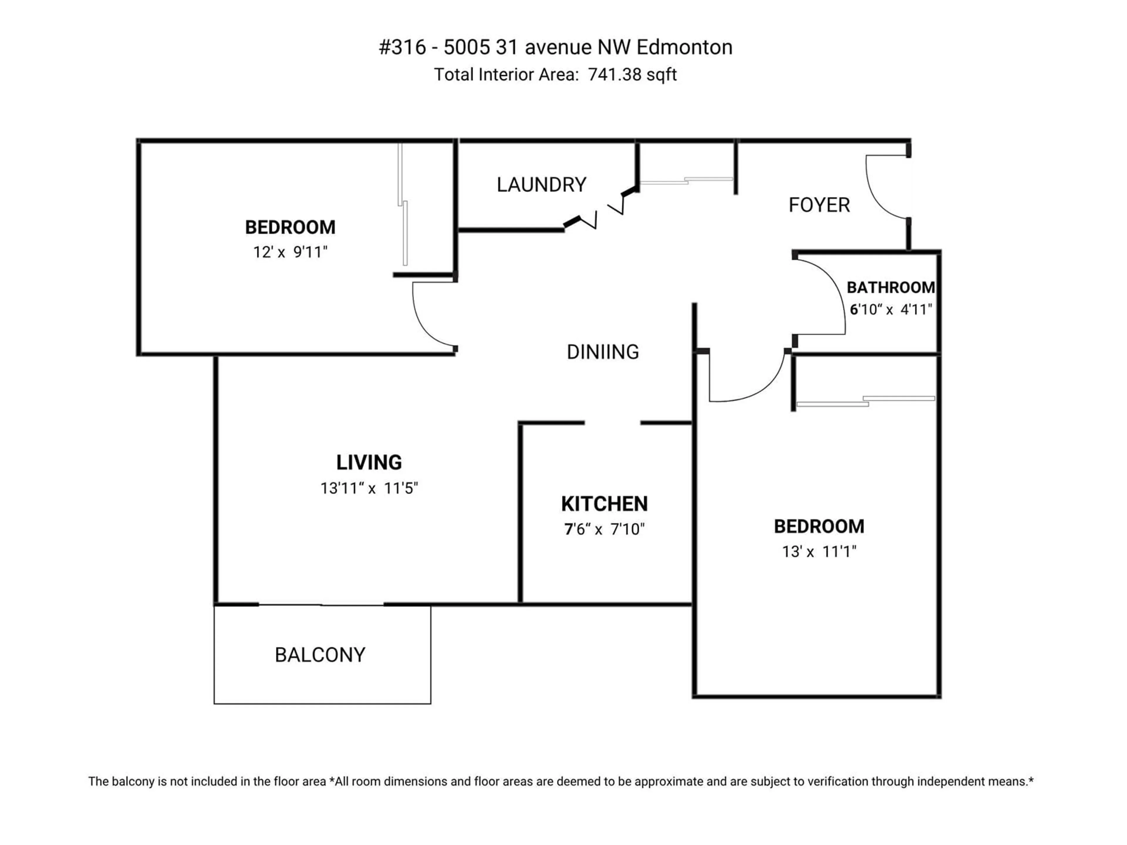 Floor plan for NW - 316 5005 31 AV NW, Edmonton Alberta T6L6S6