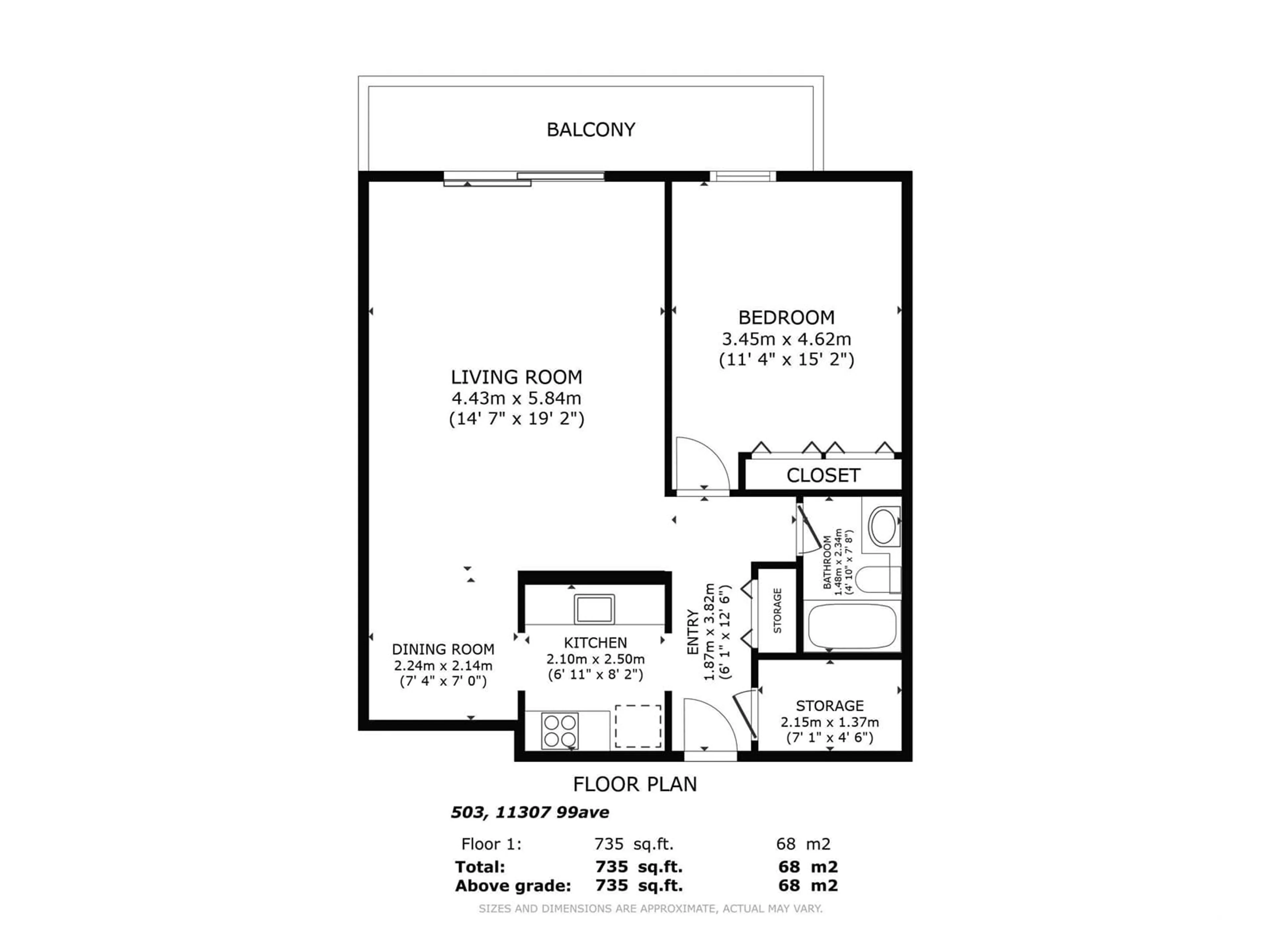Floor plan for #503 - 11307 99 AV, Edmonton Alberta T5K0H2