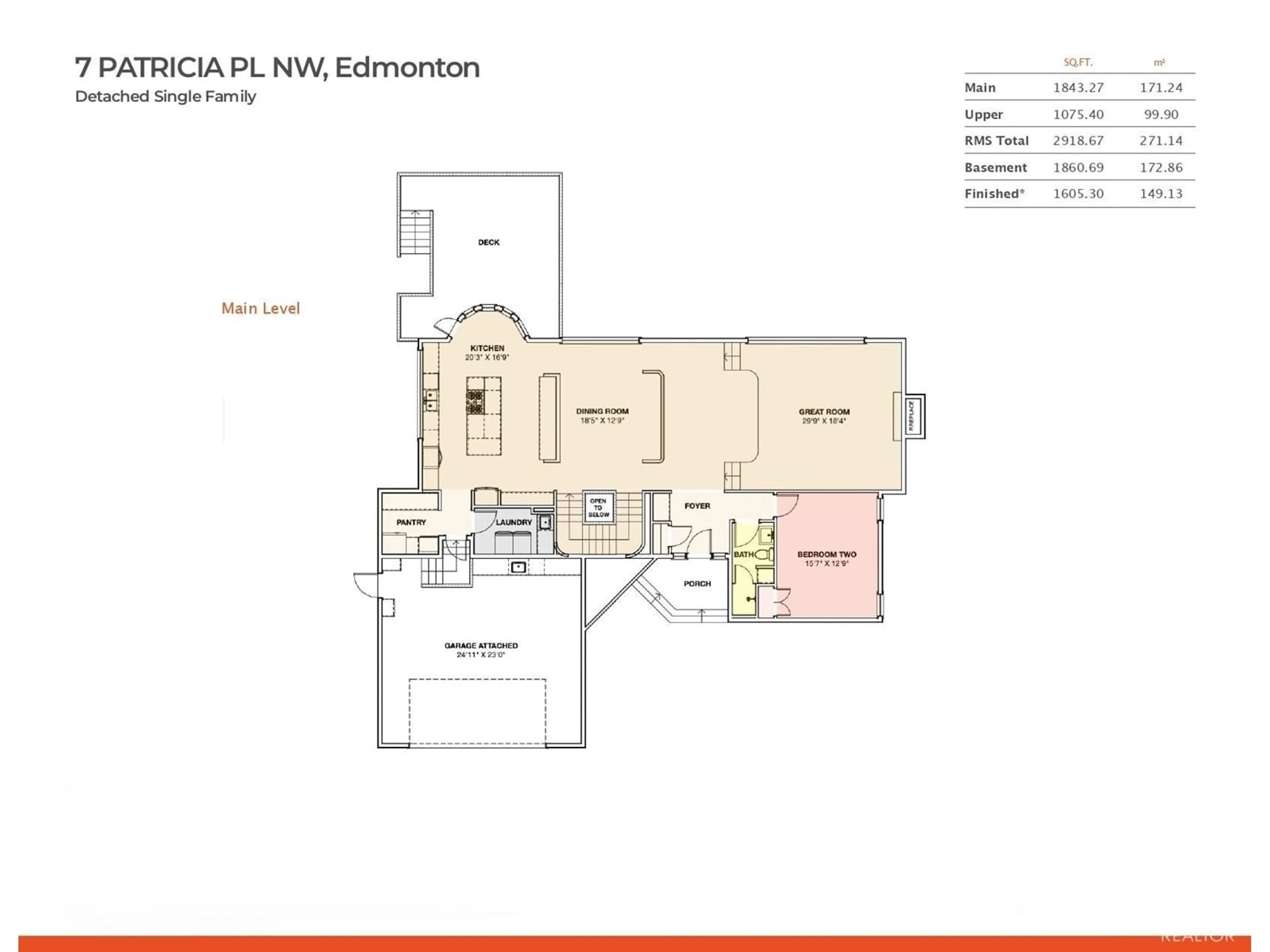 Floor plan for 7 PATRICIA PL, Edmonton Alberta T5T5Y1