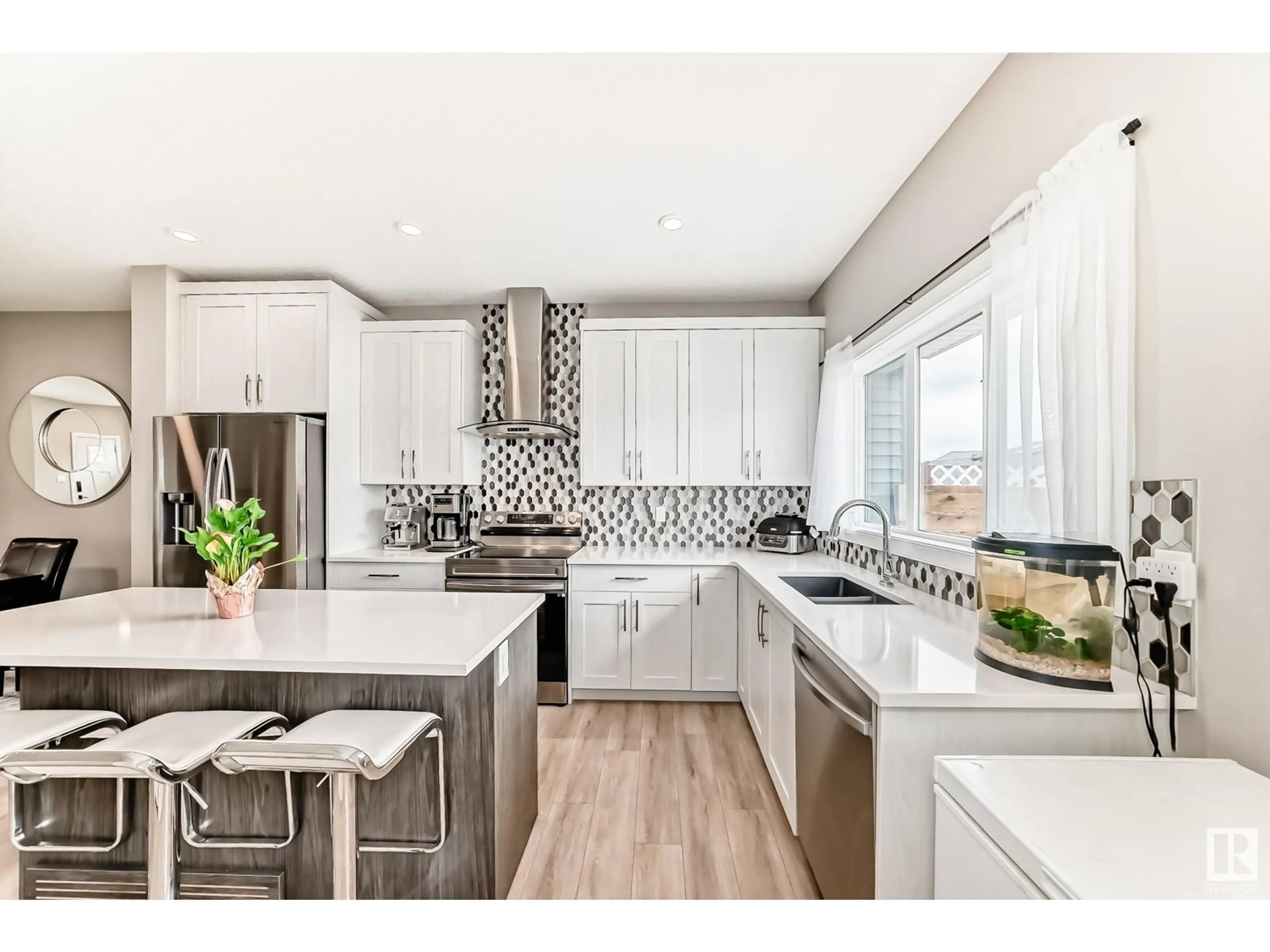 Contemporary kitchen, ceramic/tile floor for 261 ORCHARDS BV, Edmonton Alberta T6X2Y6