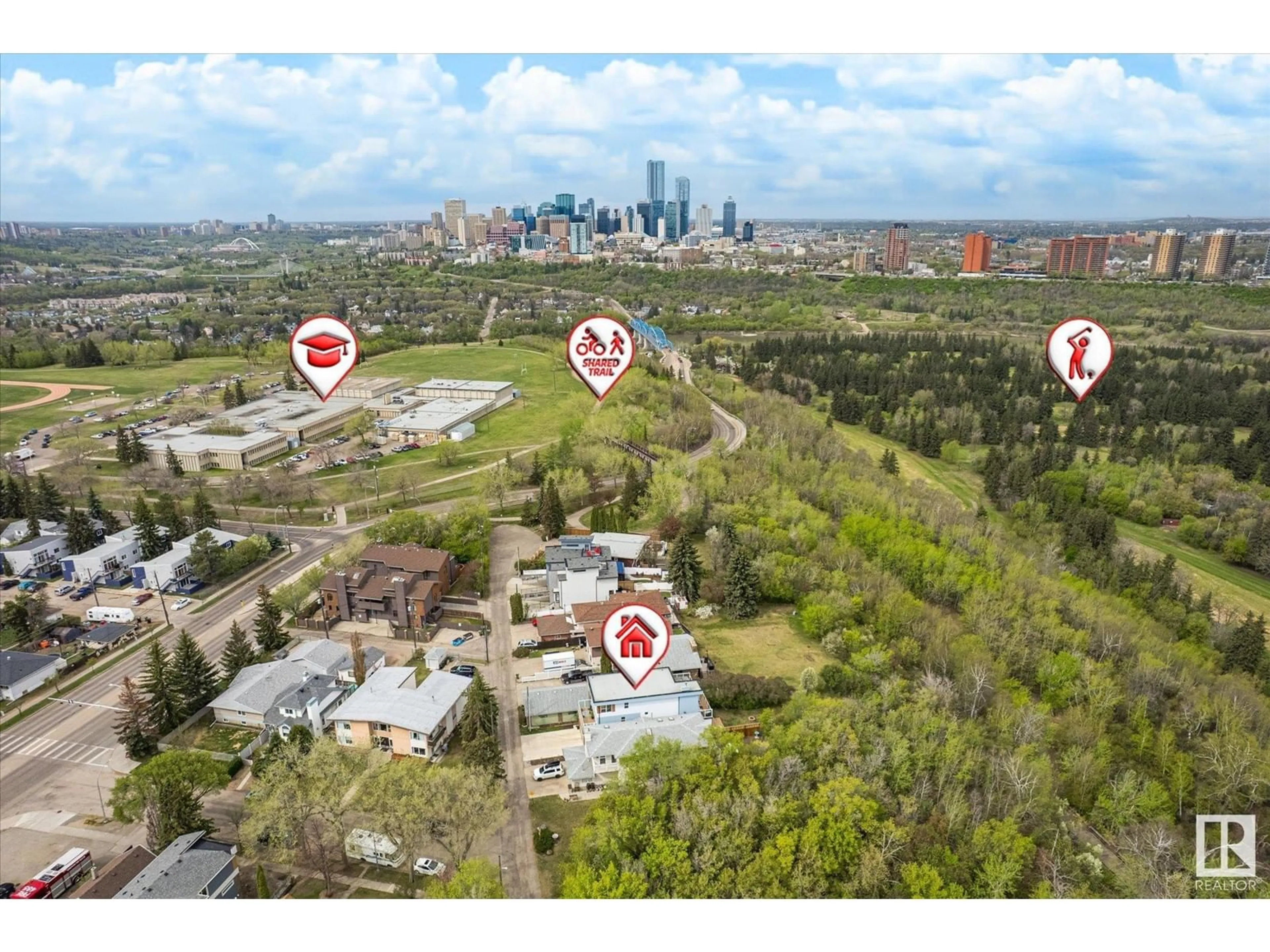 A pic from outside/outdoor area/front of a property/back of a property/a pic from drone, city buildings view from balcony for 8308 ROWLAND RD, Edmonton Alberta T6A3X1
