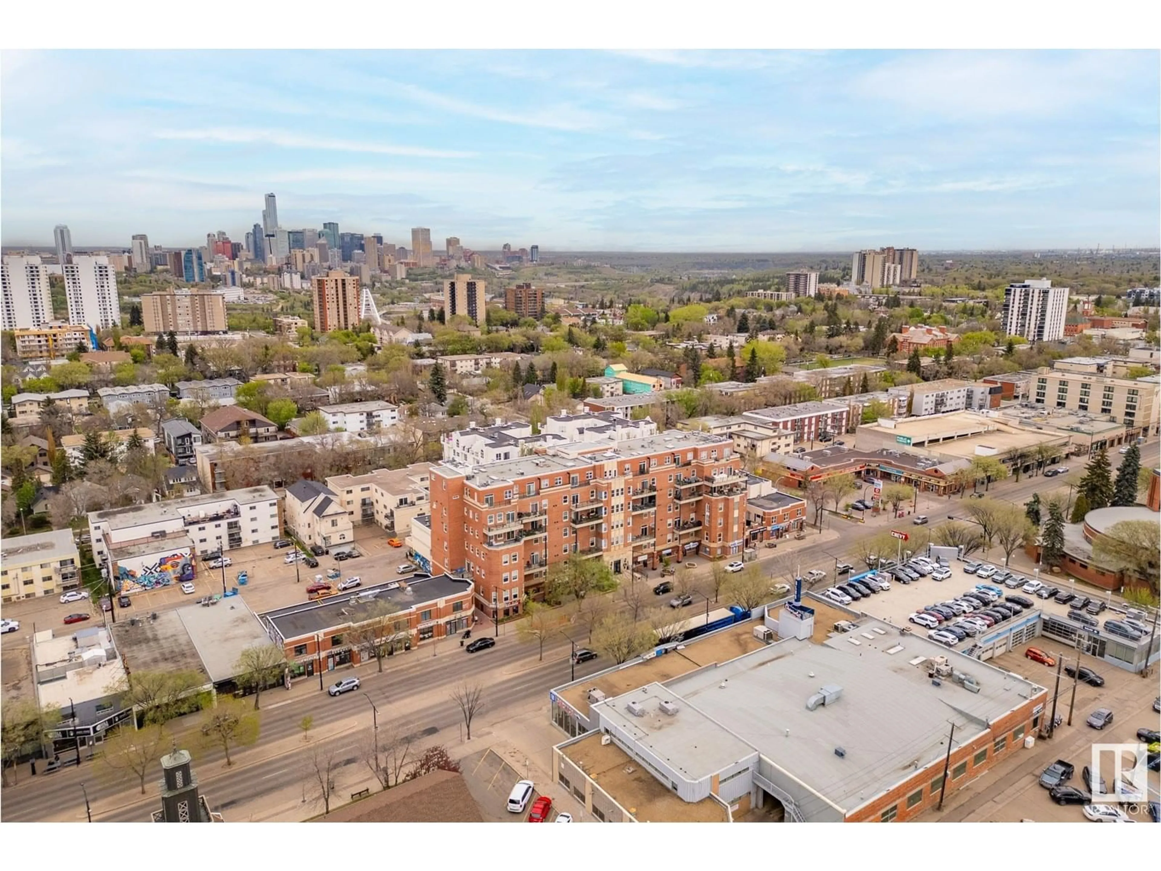 A pic from outside/outdoor area/front of a property/back of a property/a pic from drone, city buildings view from balcony for 10728 82 AV, Edmonton Alberta T6E6P5