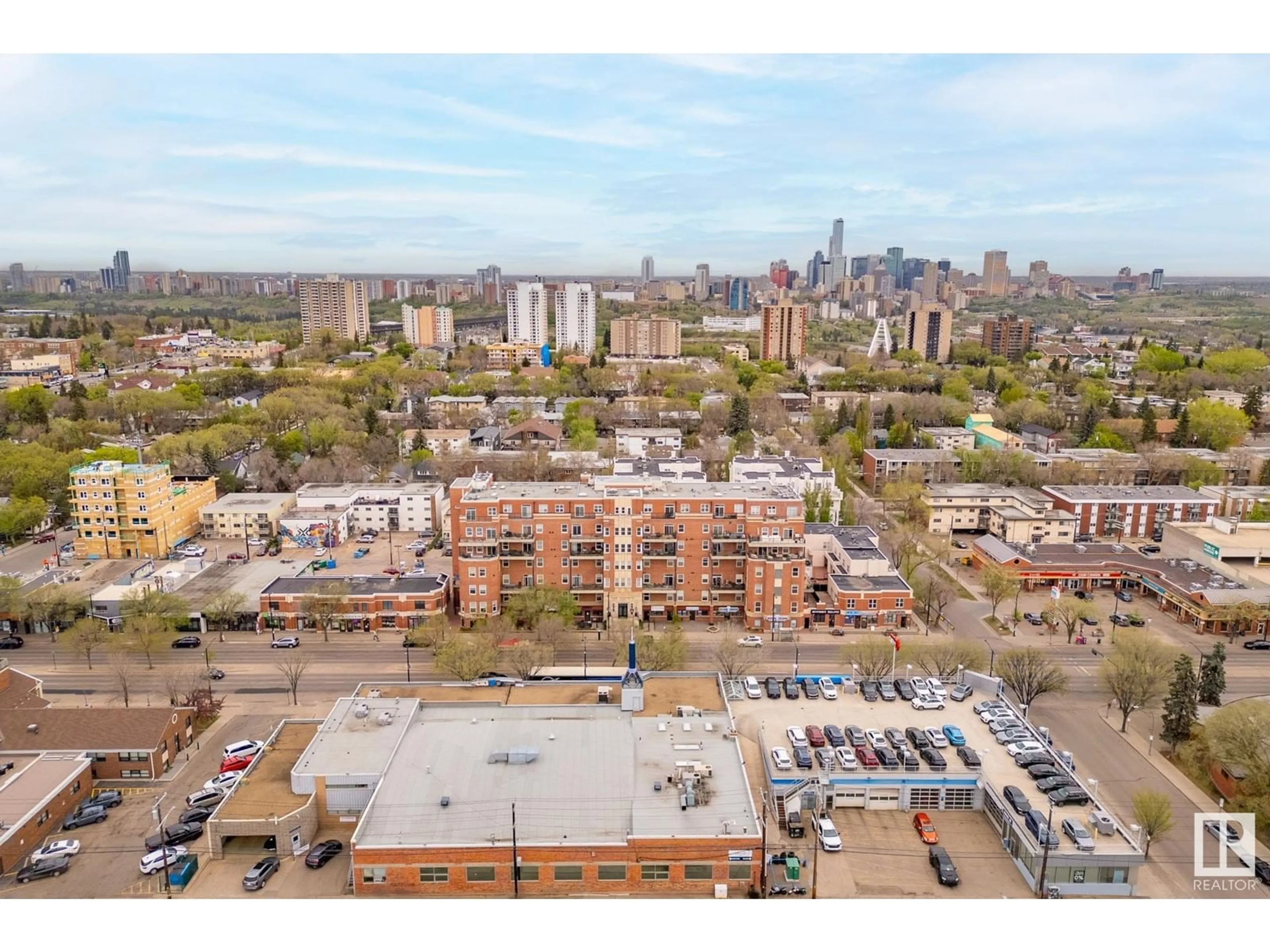 A pic from outside/outdoor area/front of a property/back of a property/a pic from drone, city buildings view from balcony for 10728 82 AV, Edmonton Alberta T6E6P5