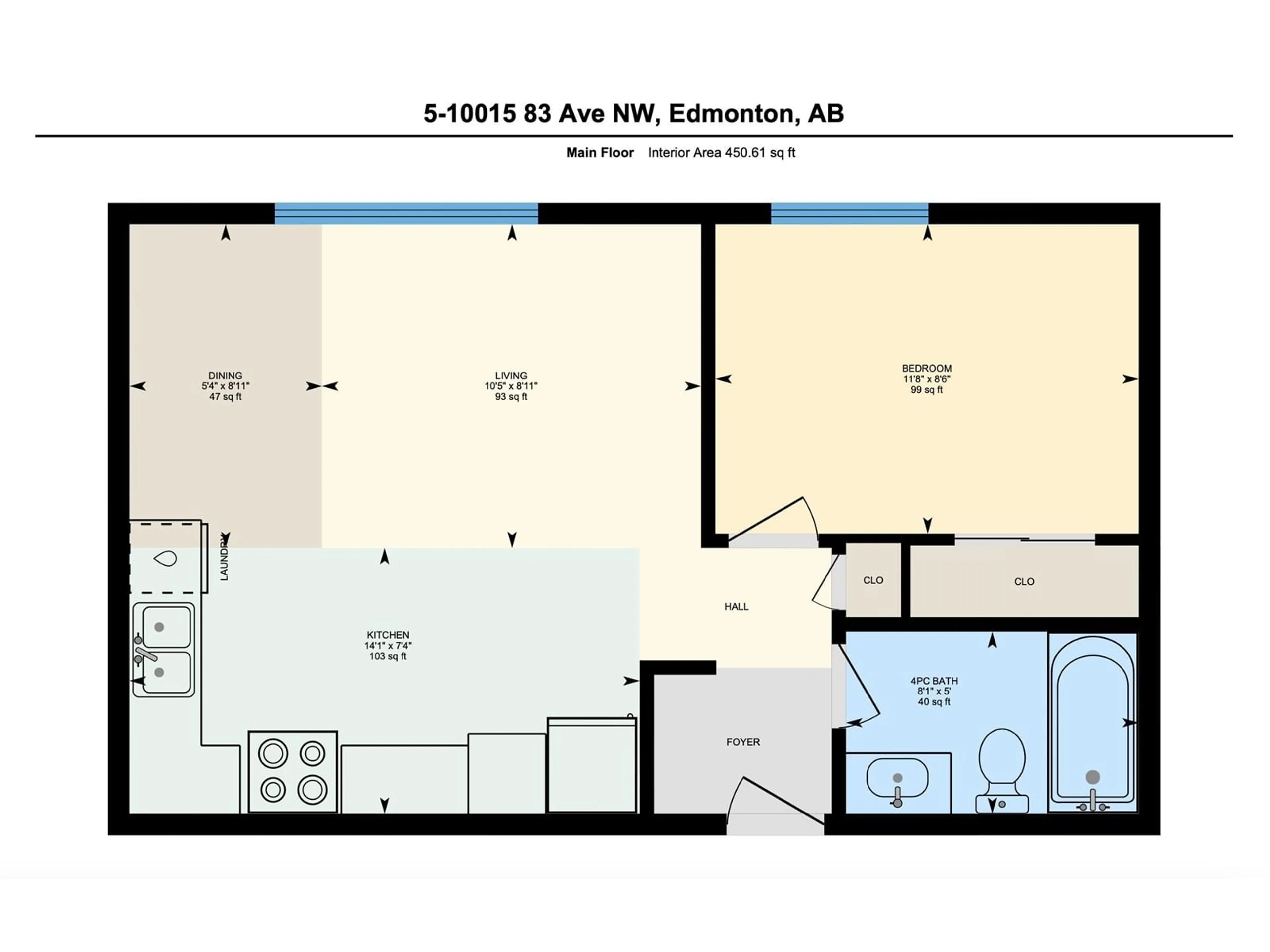 Floor plan for 5 - 10015 83 AV, Edmonton Alberta T6E2C3